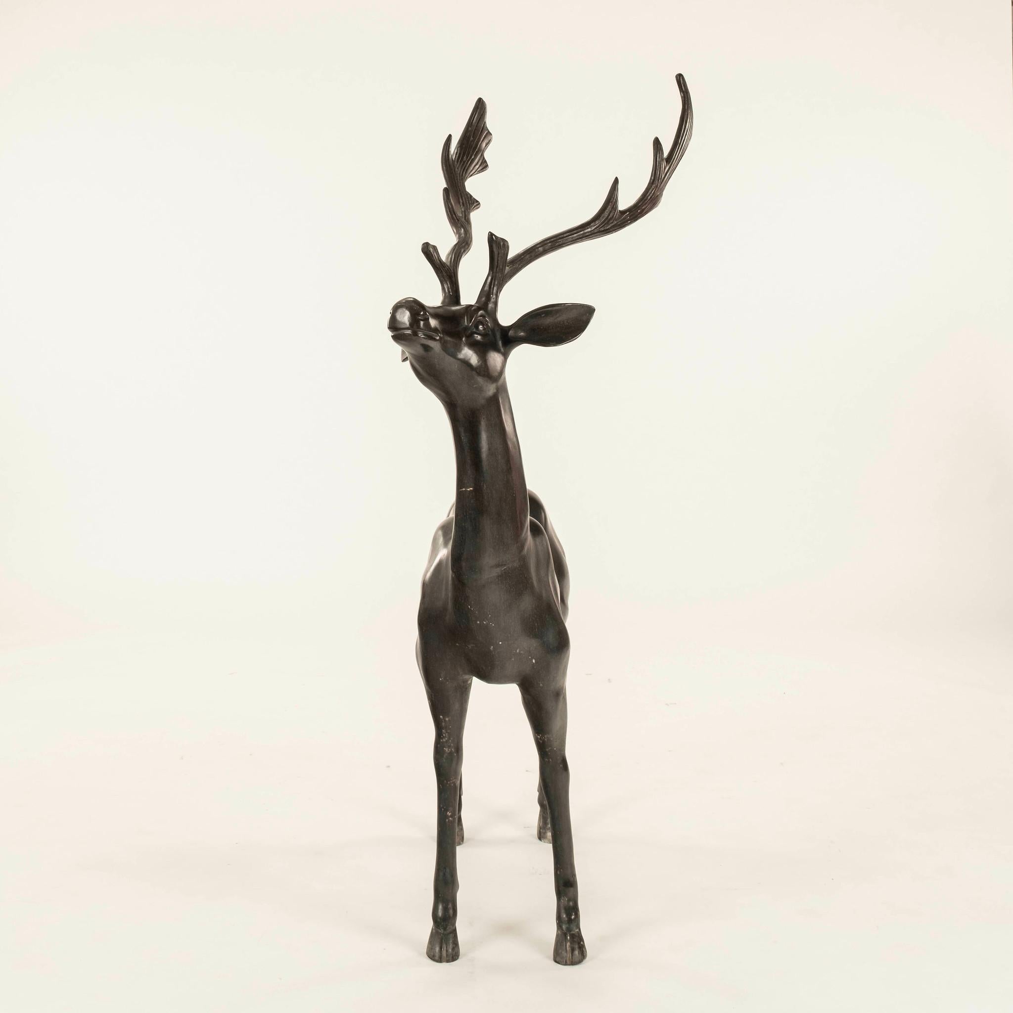 Pair Bronze Stag & Doe Statues In Good Condition For Sale In Houston, TX