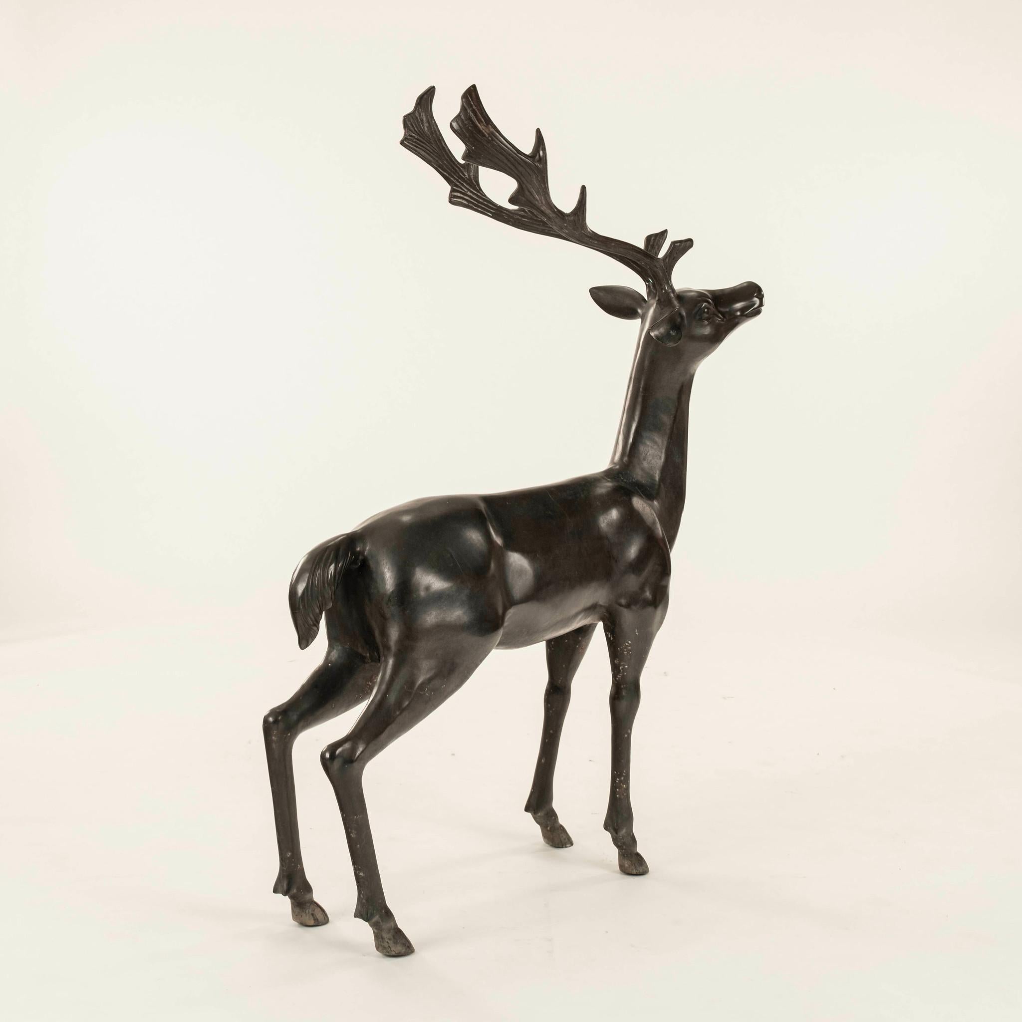 Pair Bronze Stag & Doe Statues For Sale 1