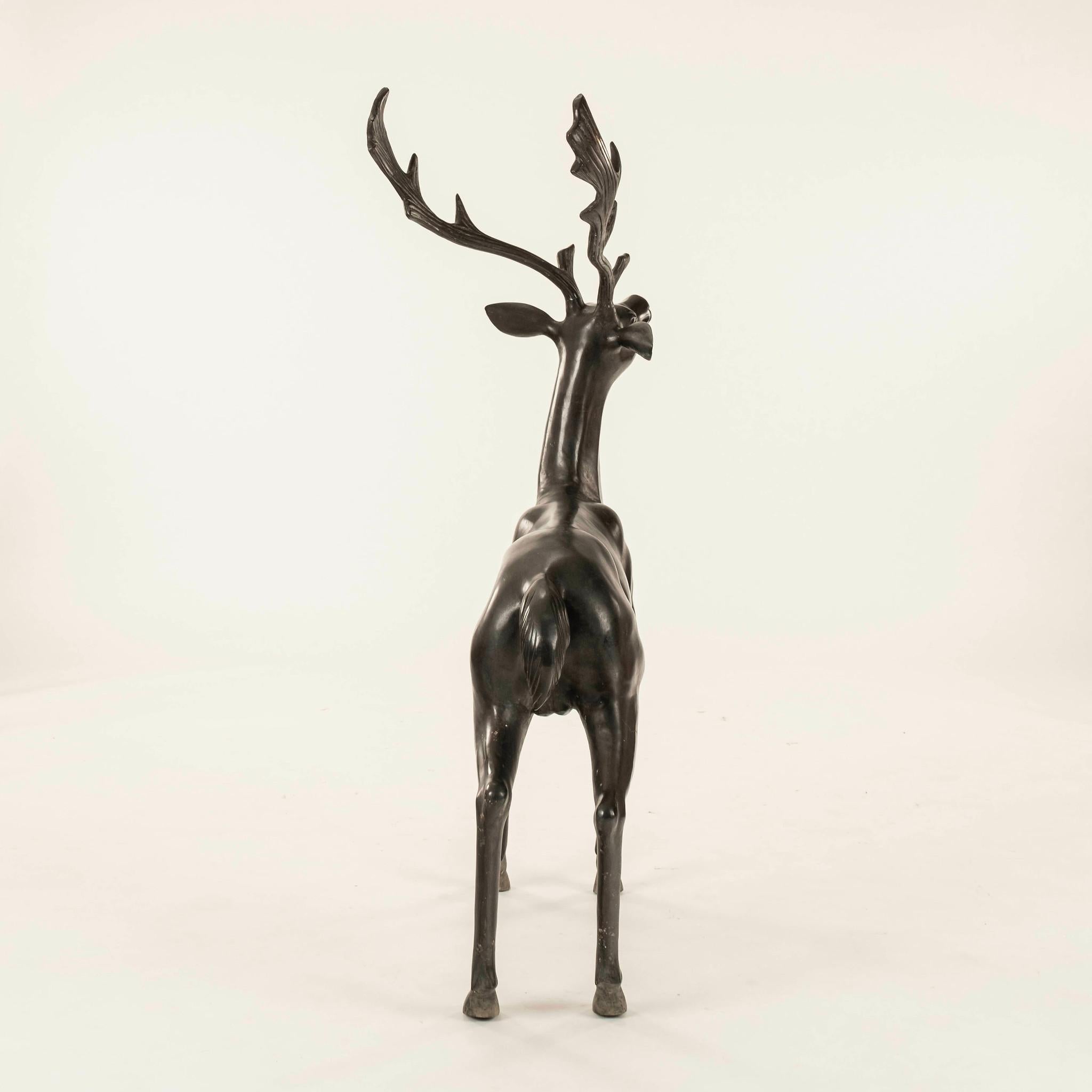 Pair Bronze Stag & Doe Statues For Sale 3