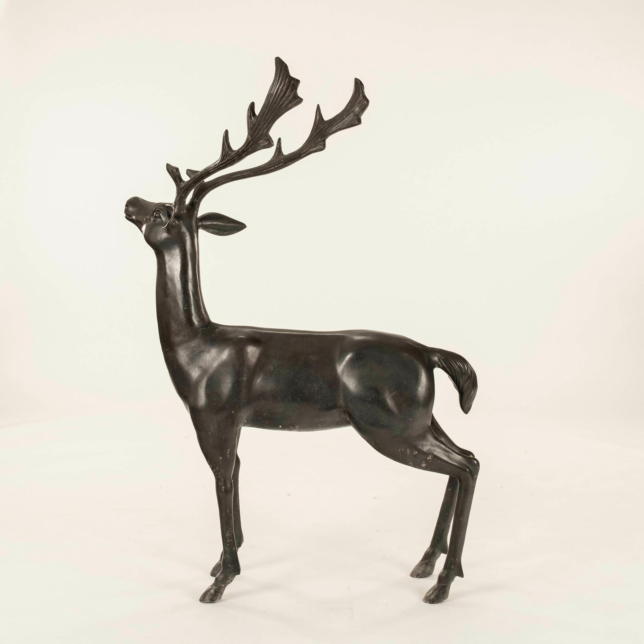 Pair Bronze Stag & Doe Statues For Sale 4
