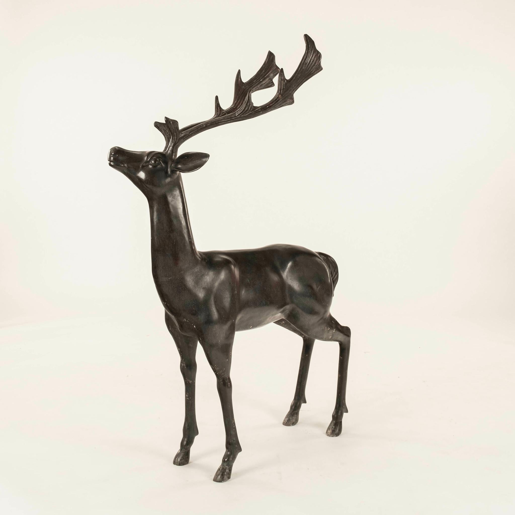 Pair Bronze Stag & Doe Statues For Sale 5