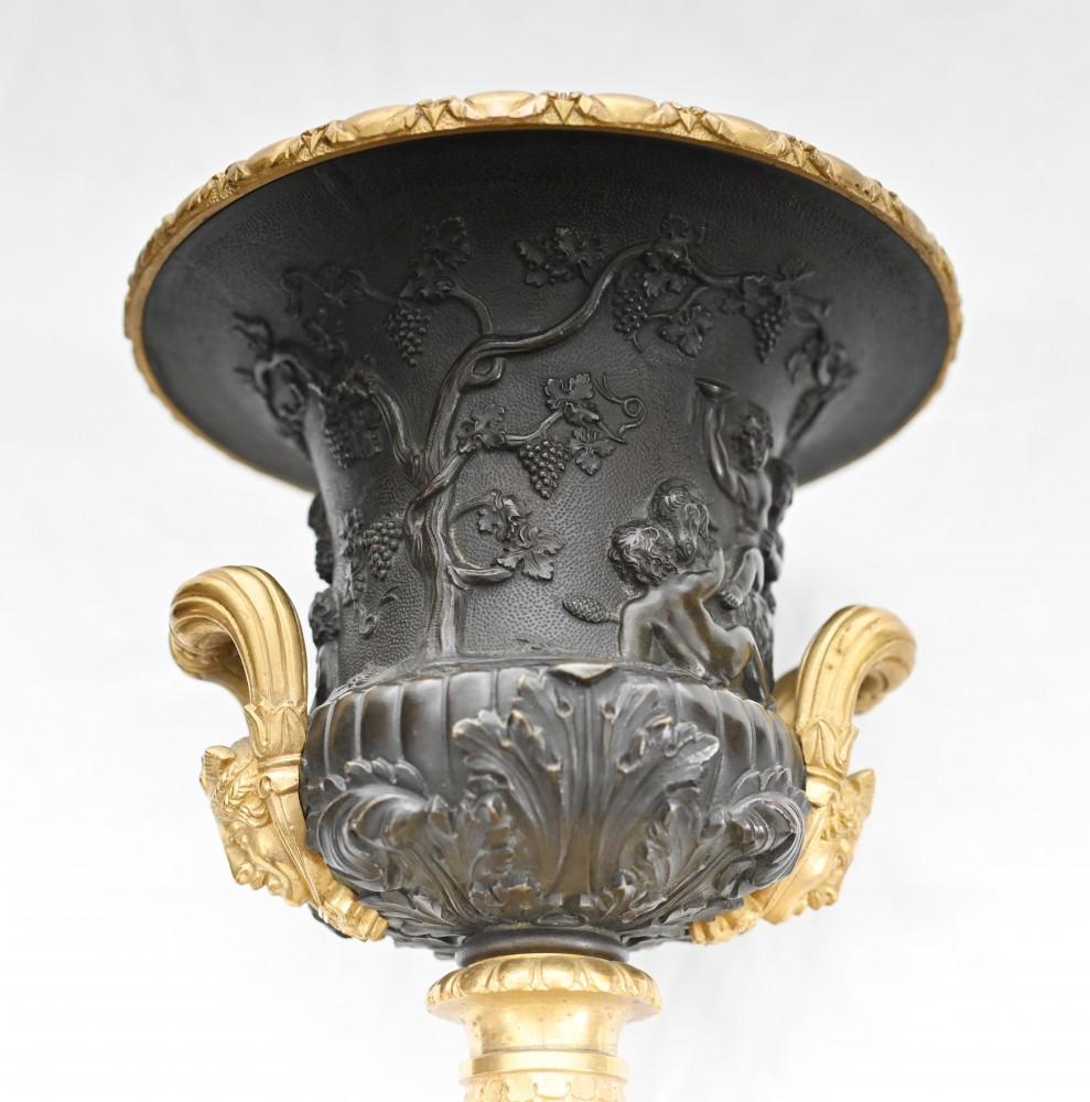 Pair Bronze Urns Cherub Bacchus Italian Grand Tour Campana 1880 7