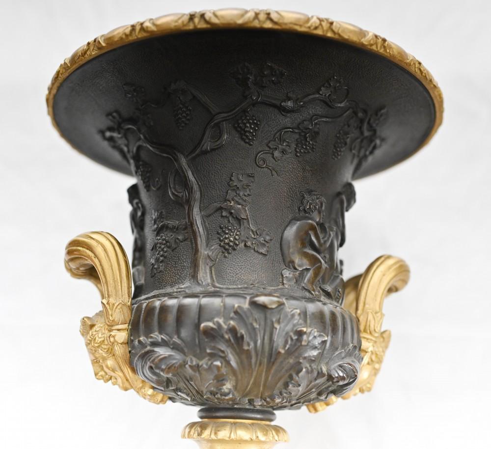 Pair Bronze Urns Cherub Bacchus Italian Grand Tour Campana 1880 In Good Condition For Sale In Potters Bar, GB