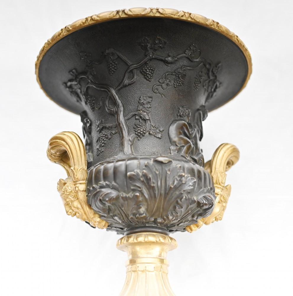 Late 19th Century Pair Bronze Urns Cherub Bacchus Italian Grand Tour Campana 1880