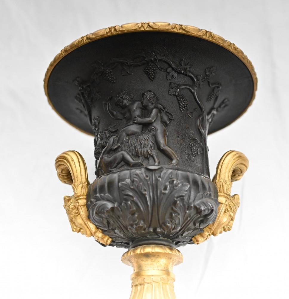 Pair Bronze Urns Cherub Bacchus Italian Grand Tour Campana 1880 1