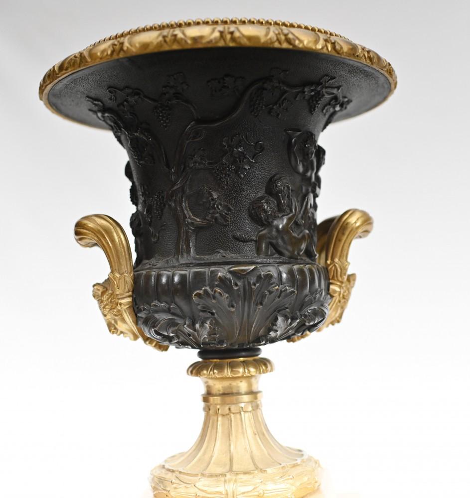 Pair Bronze Urns Cherub Bacchus Italian Grand Tour Campana 1880 2