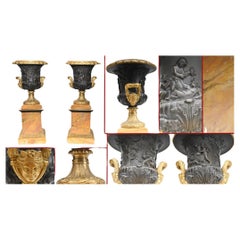 Pair Bronze Urns Cherub Bacchus Italian Grand Tour Campana 1880