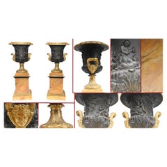 Antique Pair Bronze Urns Cherub Bacchus Italian Grand Tour Campana 1880