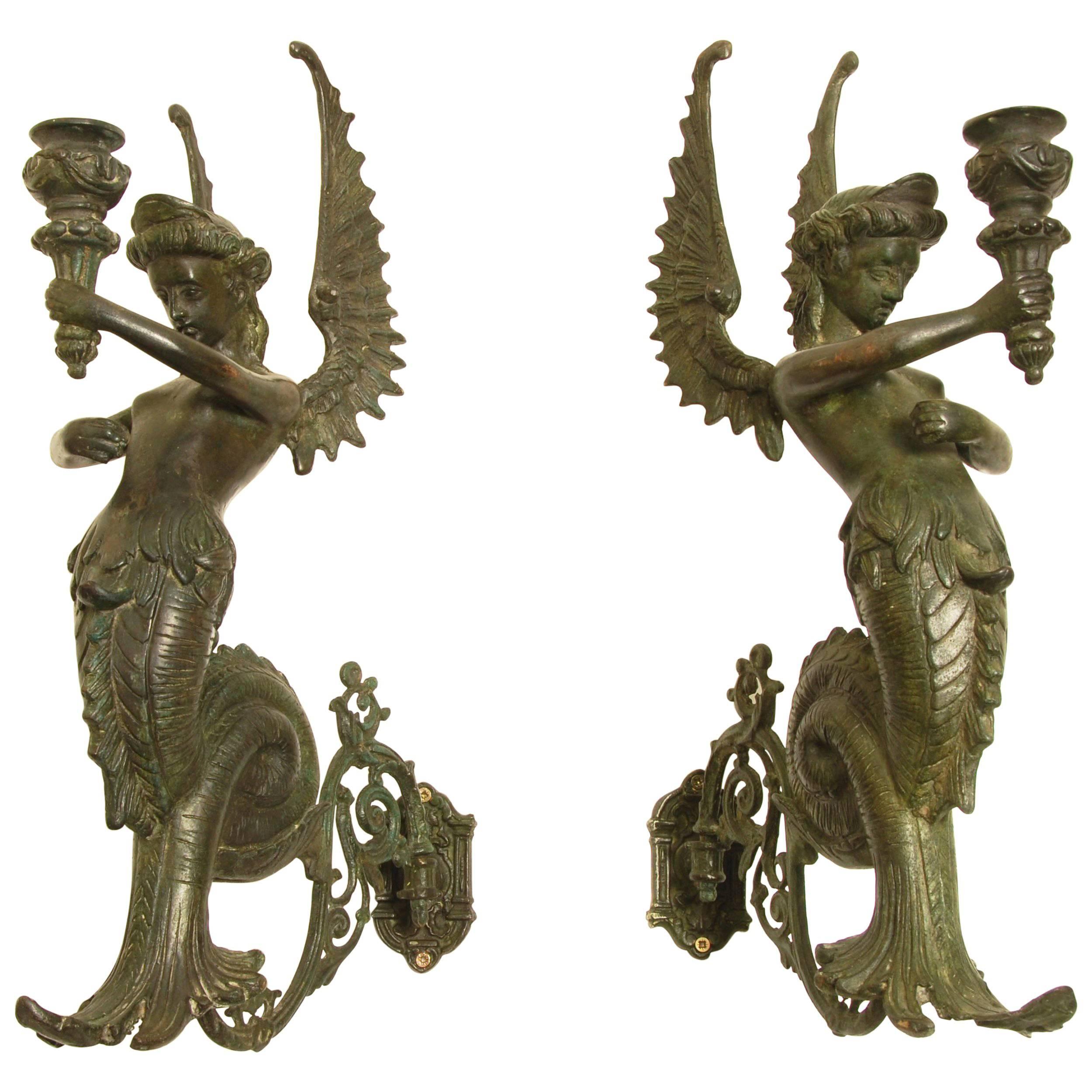 Pair of Bronze Wall Sconces For Sale