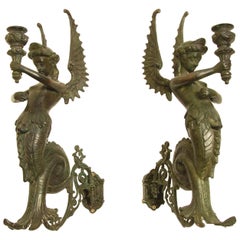 Pair of Bronze Wall Sconces