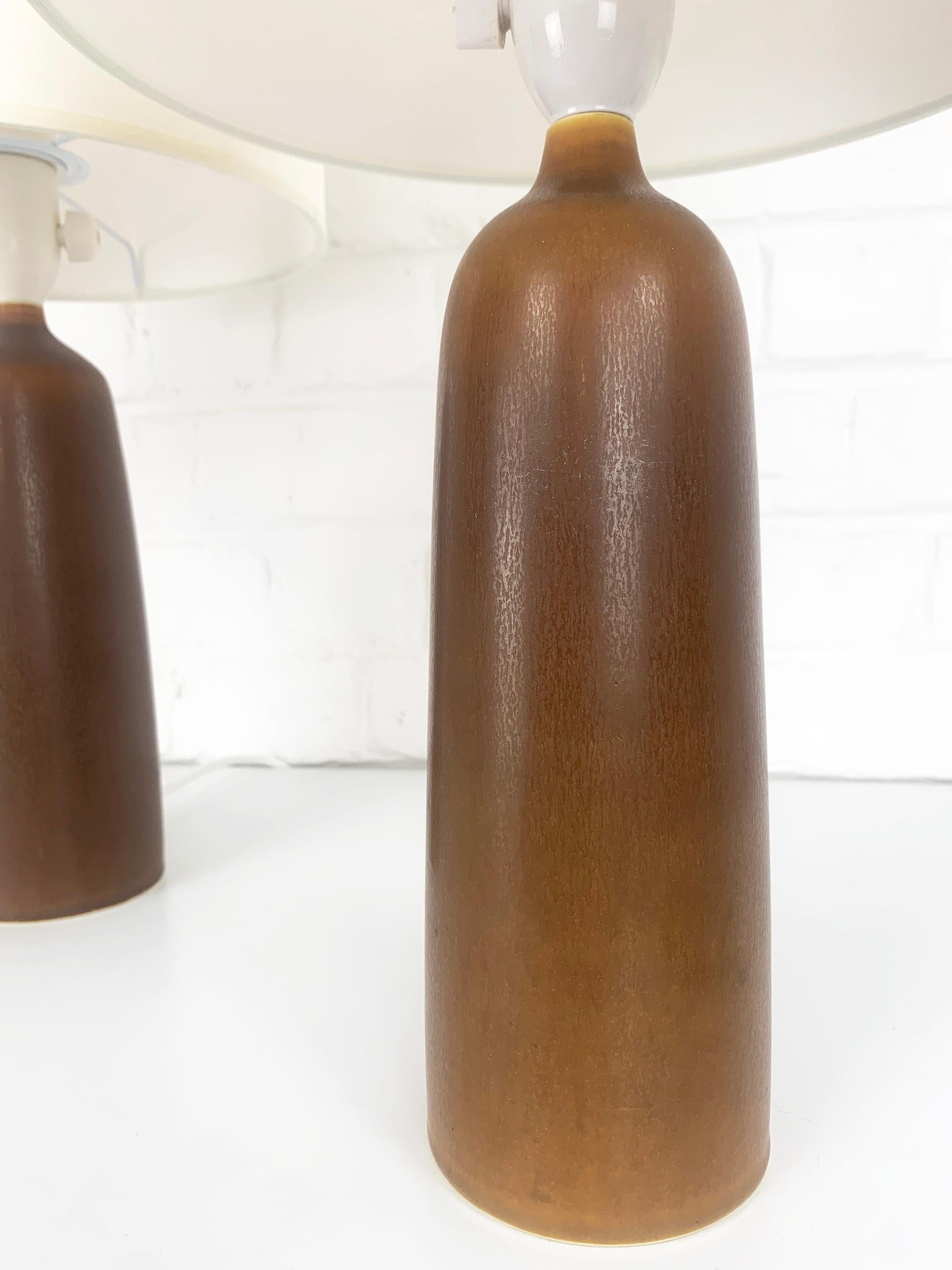 Danish Pair brown ceramic table lamps Palshus Denmark stoneware Linnemann-Schmidt  For Sale