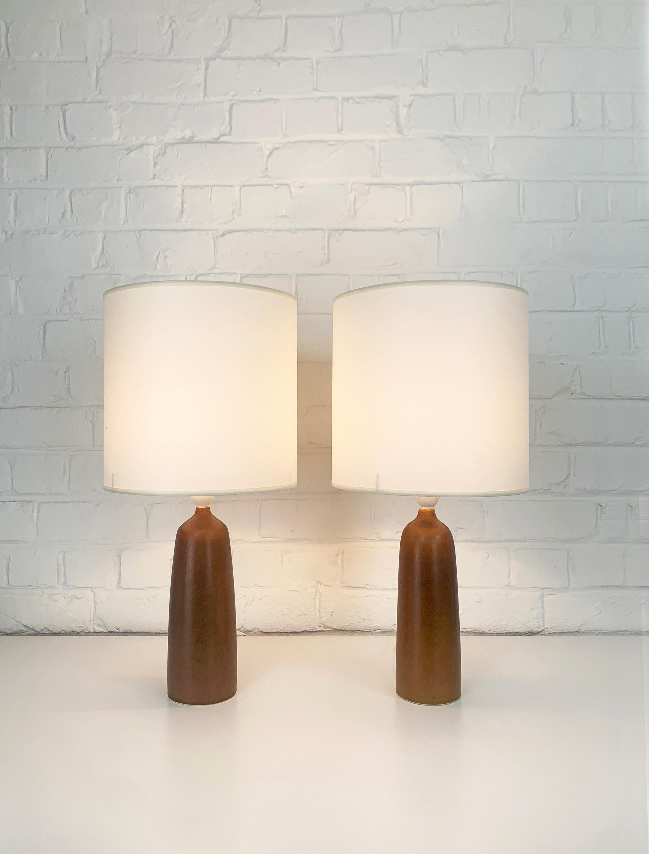 Pair brown ceramic table lamps Palshus Denmark stoneware Linnemann-Schmidt  For Sale 1