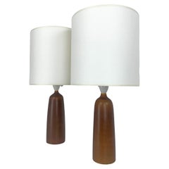 Vintage Pair brown ceramic table lamps Palshus Denmark stoneware Linnemann-Schmidt 