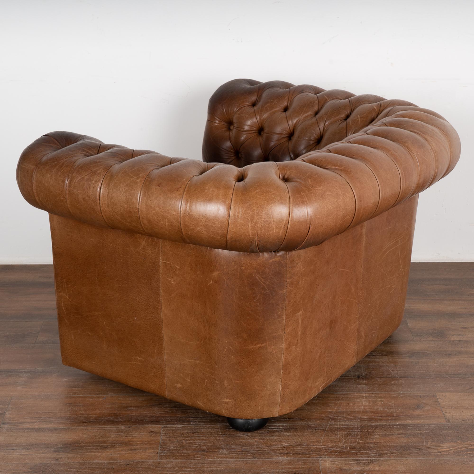 Pair, Brown Leather Chesterfield 2 Seat Sofa & Club Chair, Denmark circa 1960-70 7