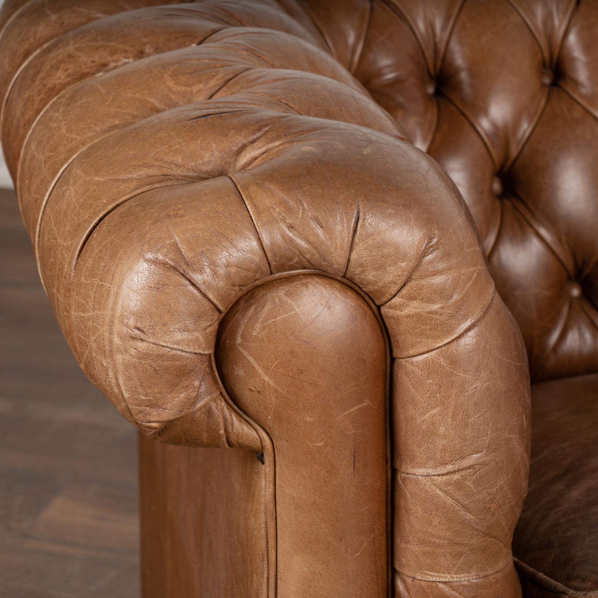 20th Century Pair, Brown Leather Chesterfield 2 Seat Sofa & Club Chair, Denmark circa 1960-70
