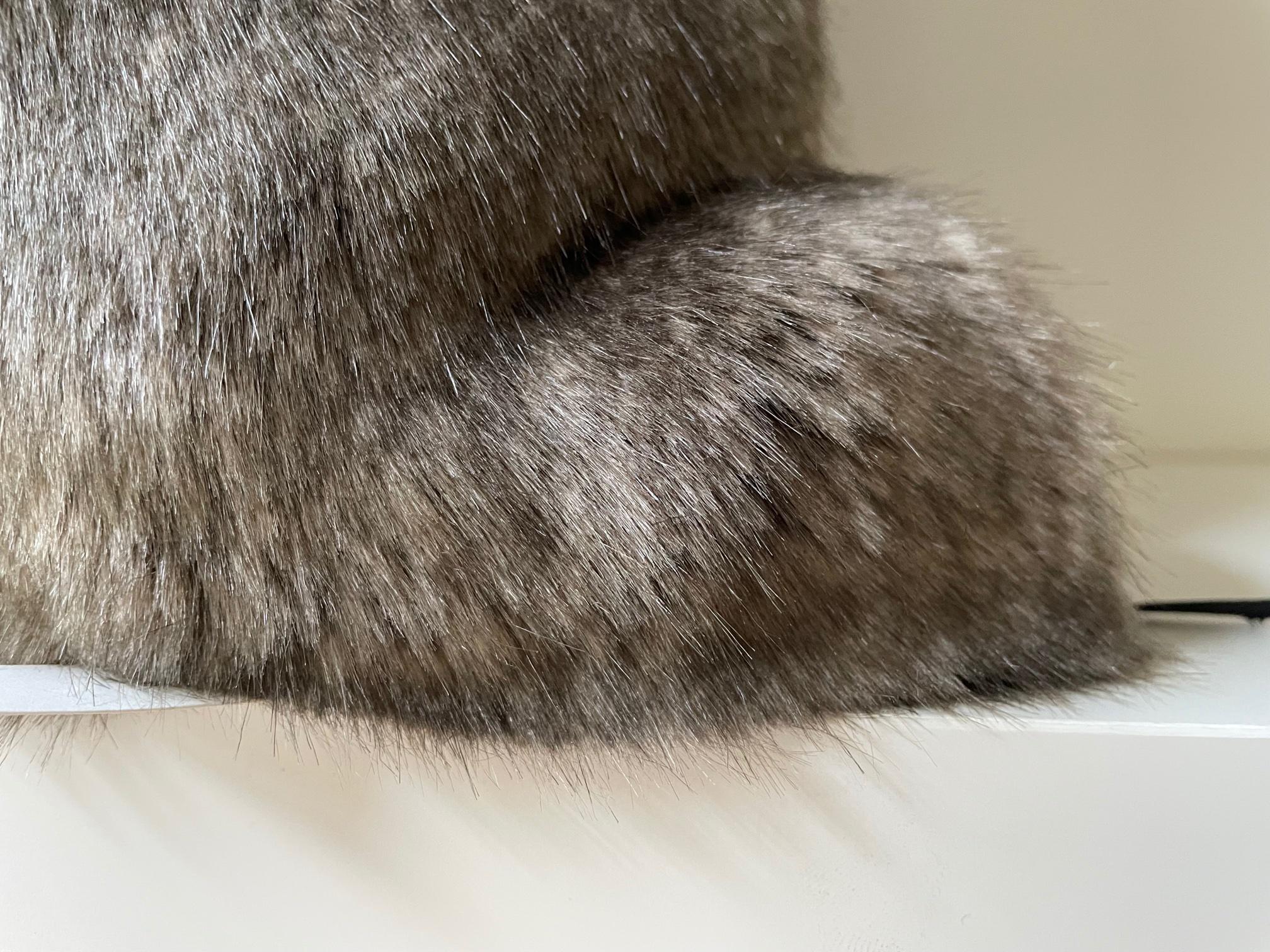 German Pair Brown Melange Fur Cushions with Silk Brown at the Back Square Shape For Sale