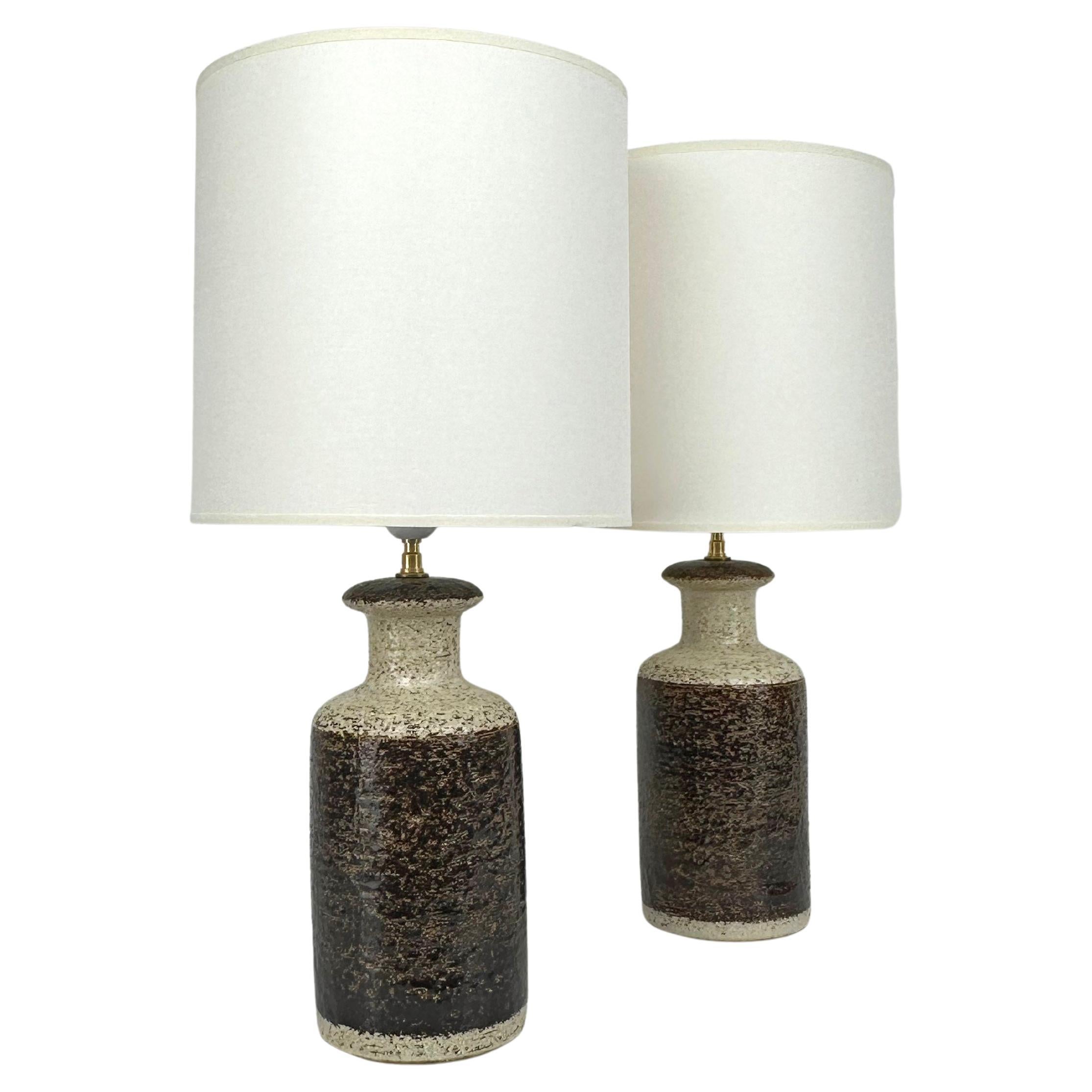 Pair Brown Mid-Century Modern Søholm ceramic table lamps stoneware Denmark 1960s For Sale