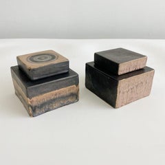 Pair Bruno Gambone Lidded Stoneware Pottery Boxes