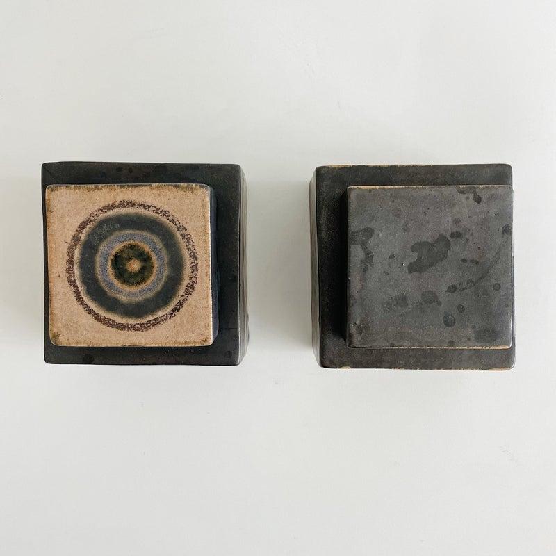 Mid-Century Modern Pair Bruno Gambone Lidded Stoneware Pottery Boxes