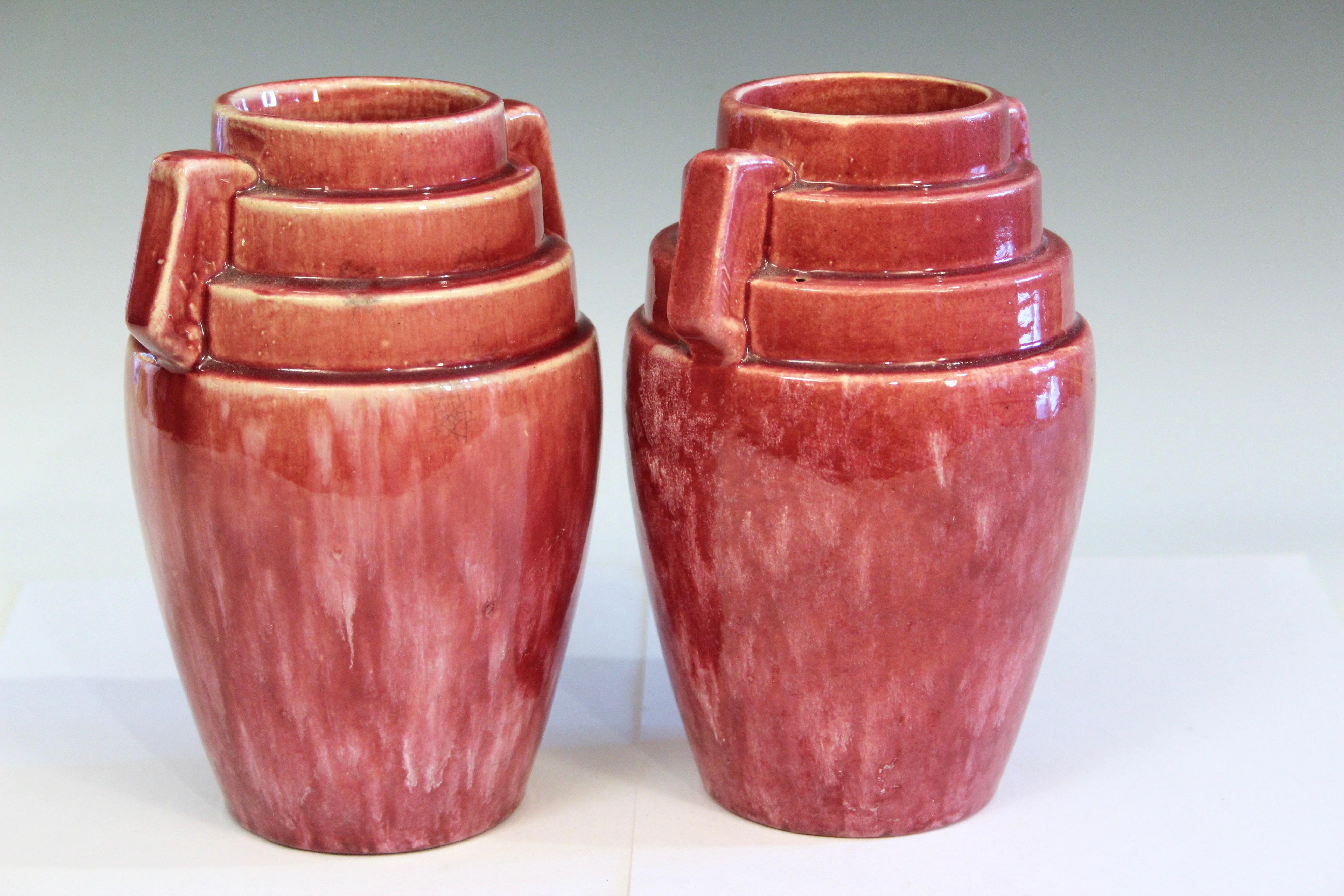 American Pair Brush McCoy Pottery Art Deco Vintage Atomic Moderne Rocket Vases For Sale