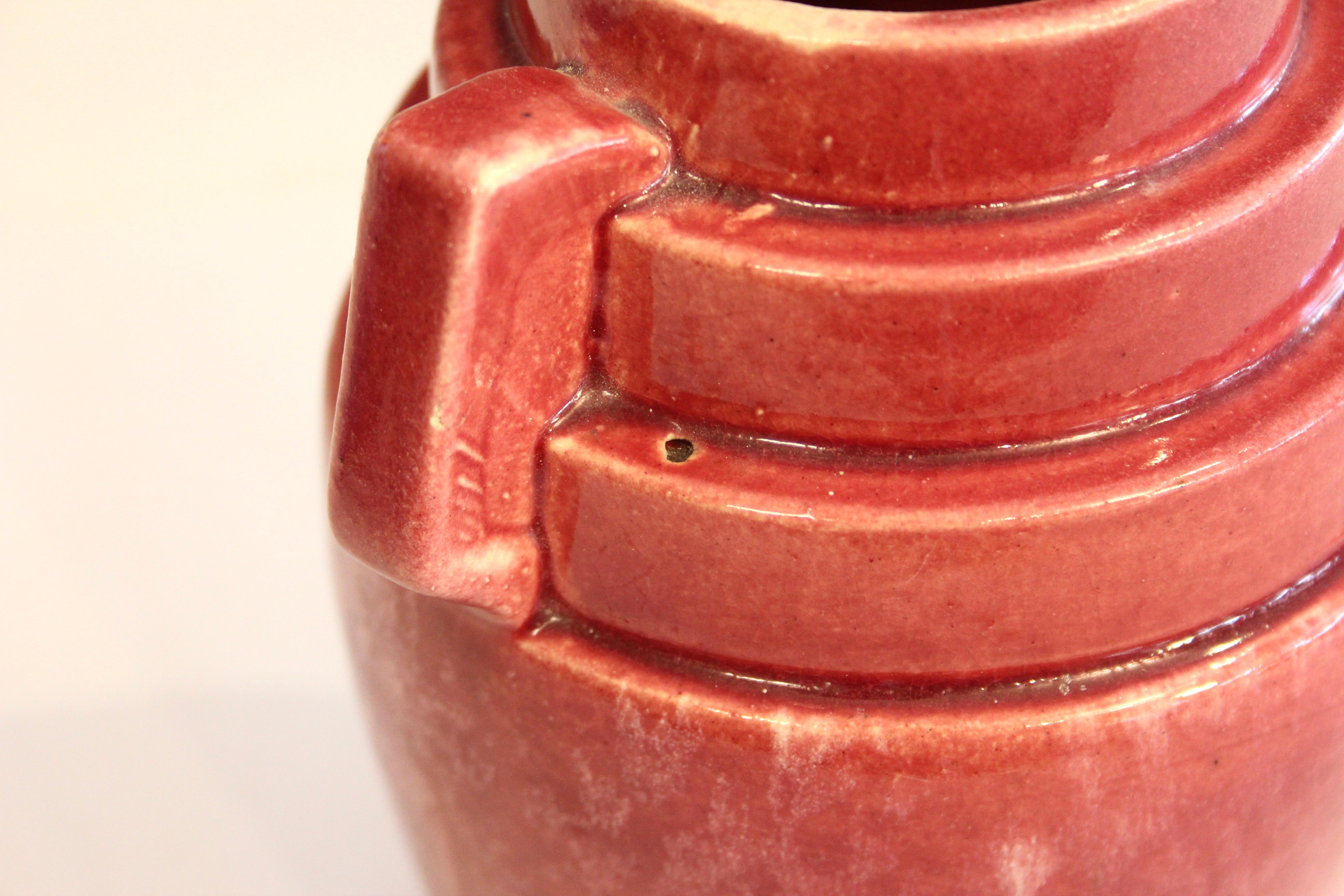 Mid-20th Century Pair Brush McCoy Pottery Art Deco Vintage Atomic Moderne Rocket Vases For Sale