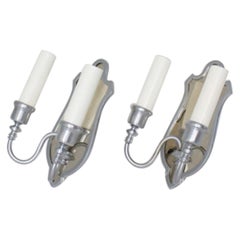 Pair Brushed and Polished Nickel Mirror Finish Two Arm Sconces Pair Brushed and Polished Nickel Mirror Finish Two Arm Sconces