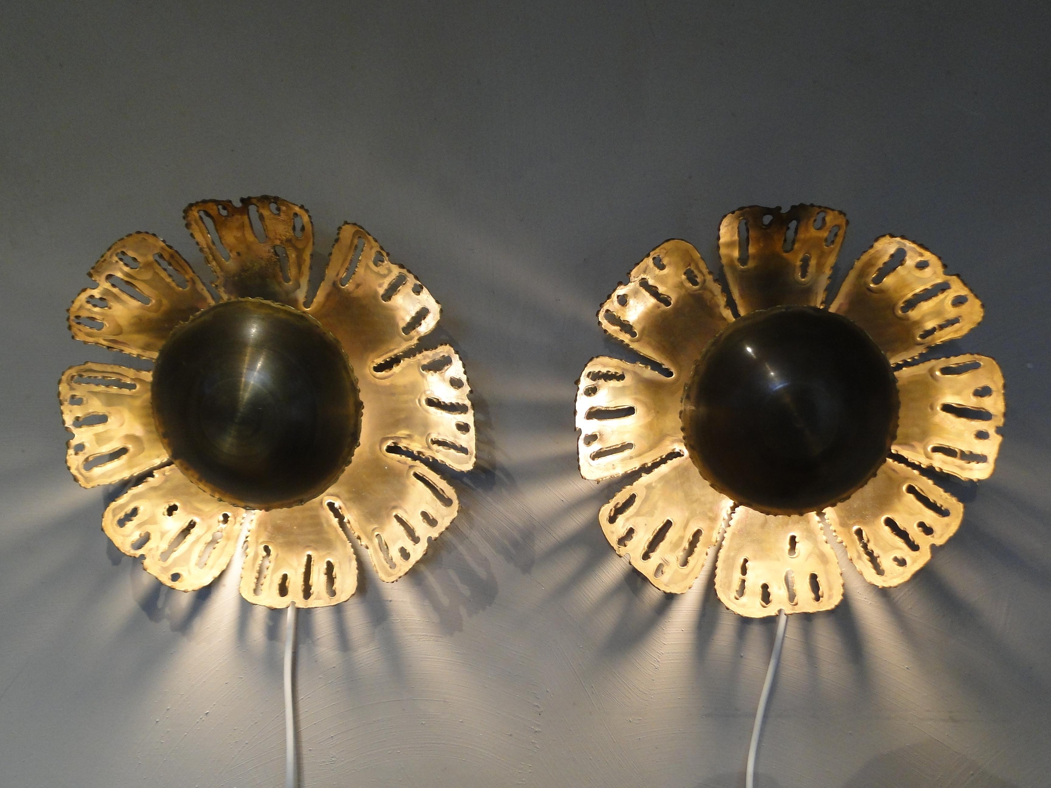Paire d'appliques en laiton brutalistes de Svend Aage Holm Sorensen 1960 Danemark en vente 3