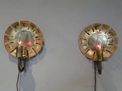 Pair Brutalist Brass Wall Lamps by Svend Aage Holm Sorensen 1960 Denmark