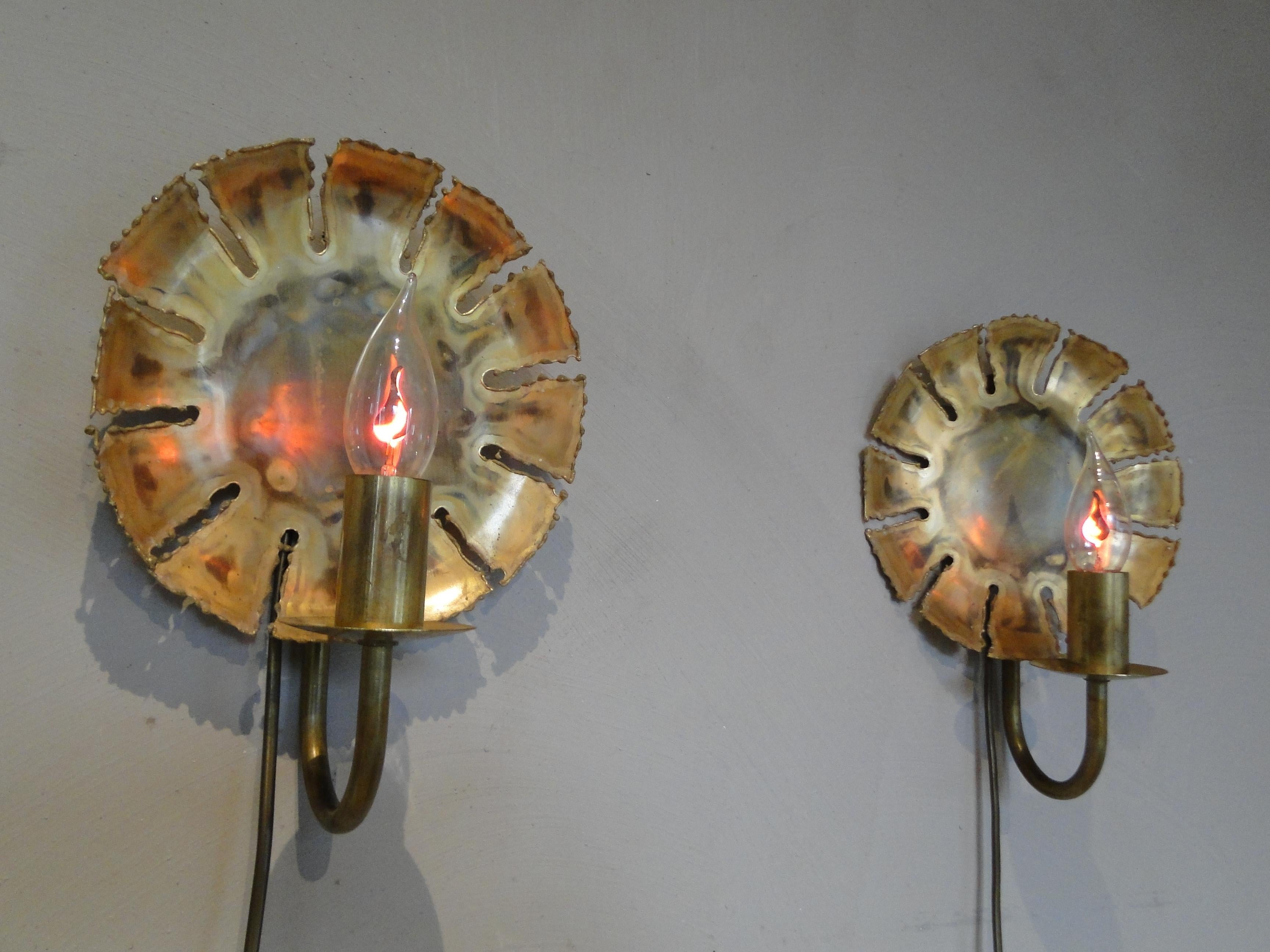 Mid-Century Modern Paire d'appliques en laiton brutalistes de Svend Aage Holm Sorensen 1960 Danemark en vente