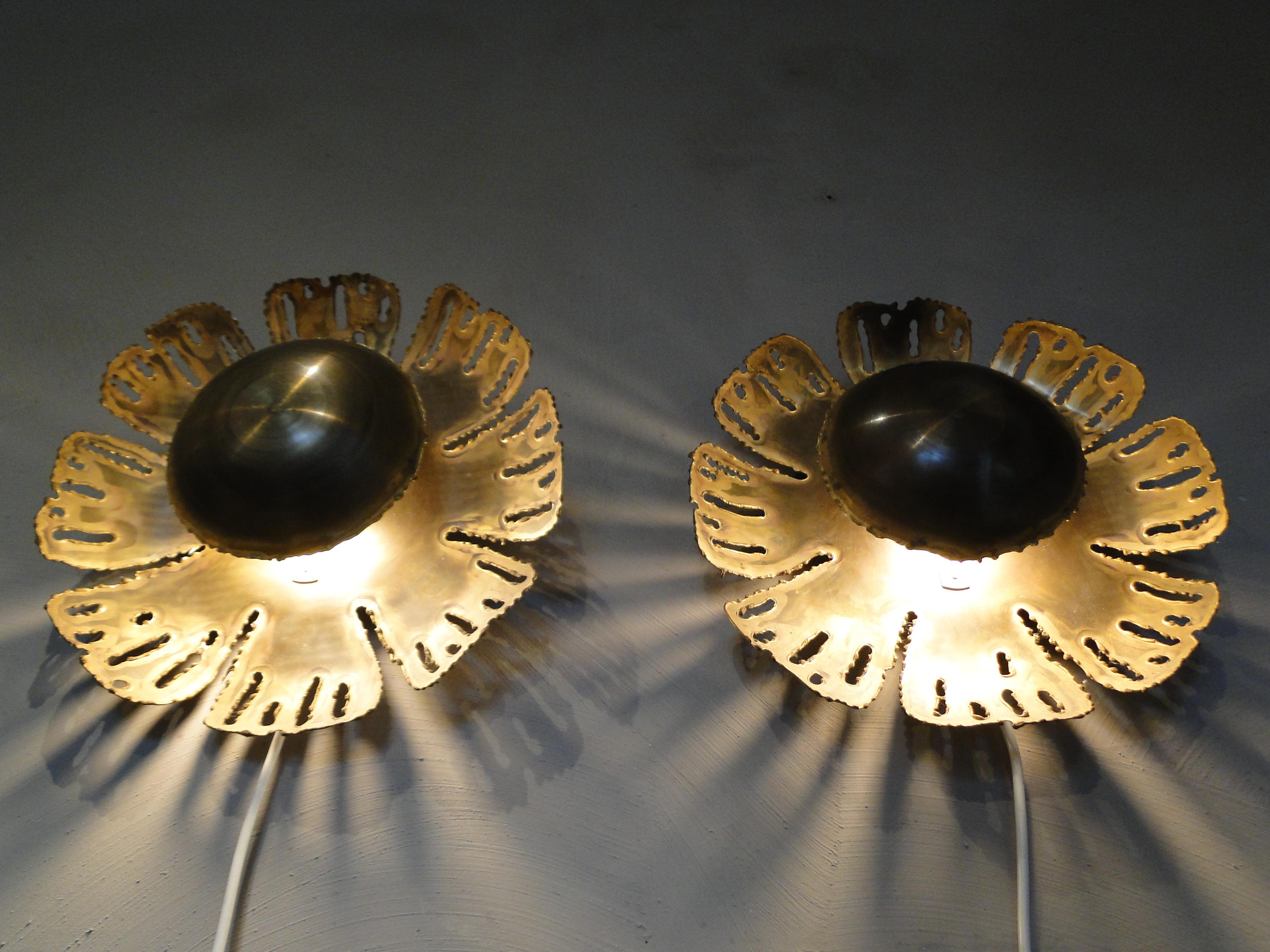 Paire d'appliques en laiton brutalistes de Svend Aage Holm Sorensen 1960 Danemark Bon état - En vente à Lège Cap Ferret, FR