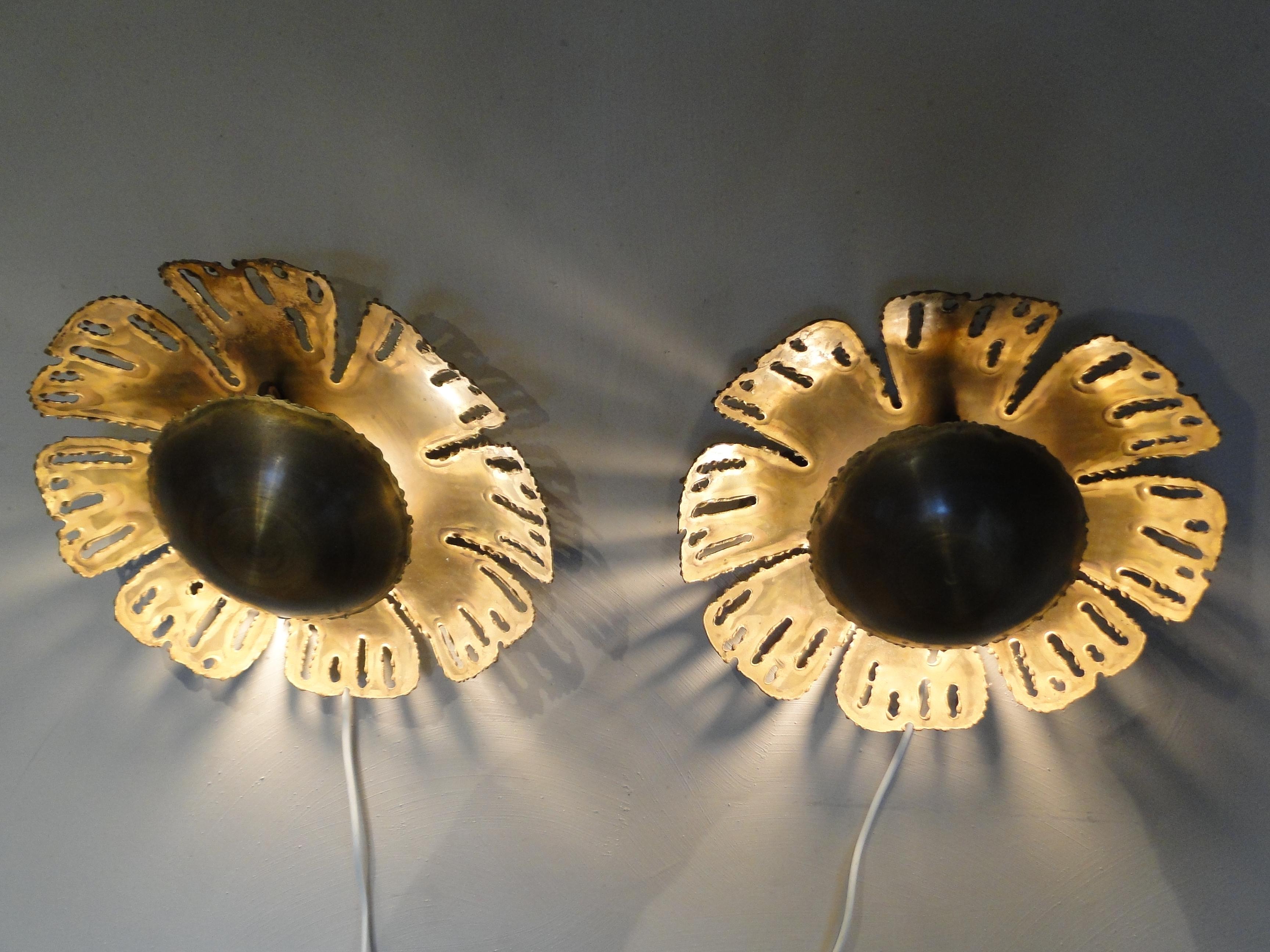 Laiton Paire d'appliques en laiton brutalistes de Svend Aage Holm Sorensen 1960 Danemark en vente