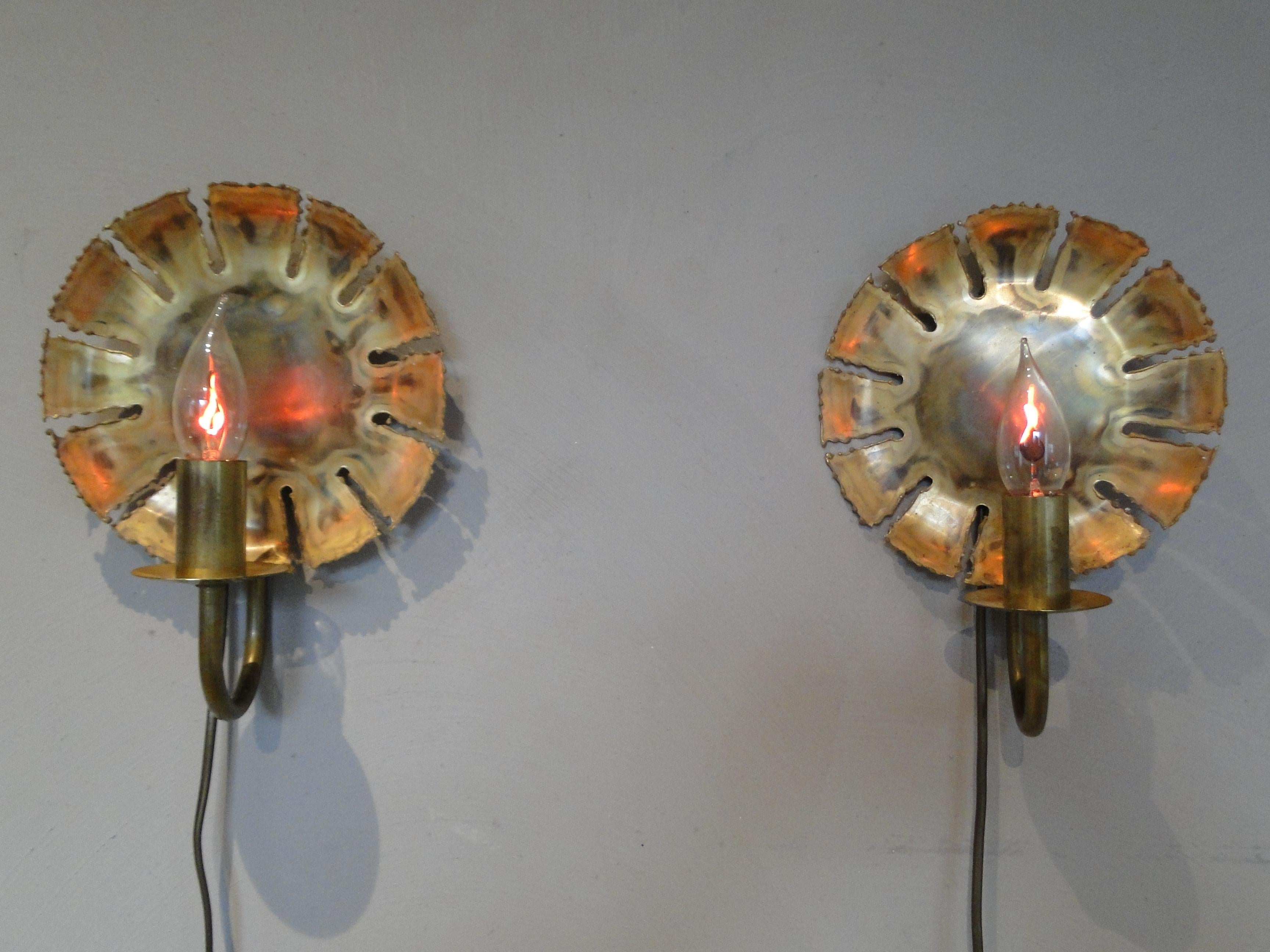 Paire d'appliques en laiton brutalistes de Svend Aage Holm Sorensen 1960 Danemark en vente 1