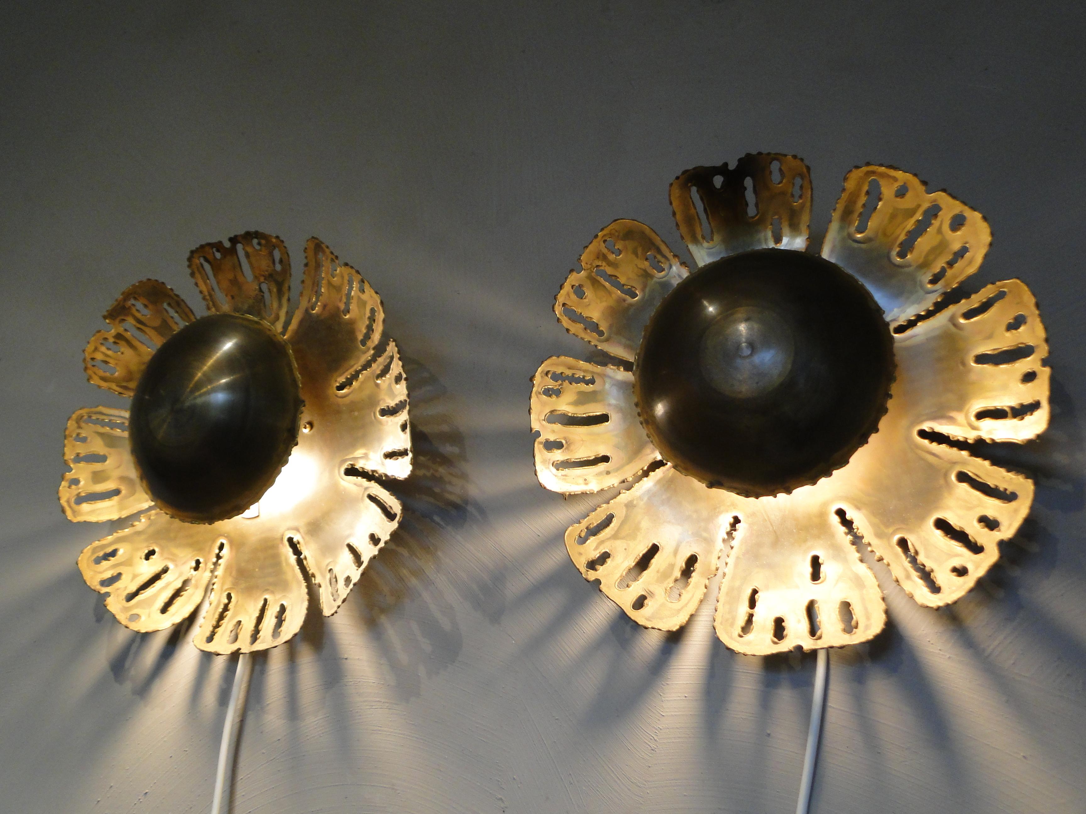 Paire d'appliques en laiton brutalistes de Svend Aage Holm Sorensen 1960 Danemark en vente 1
