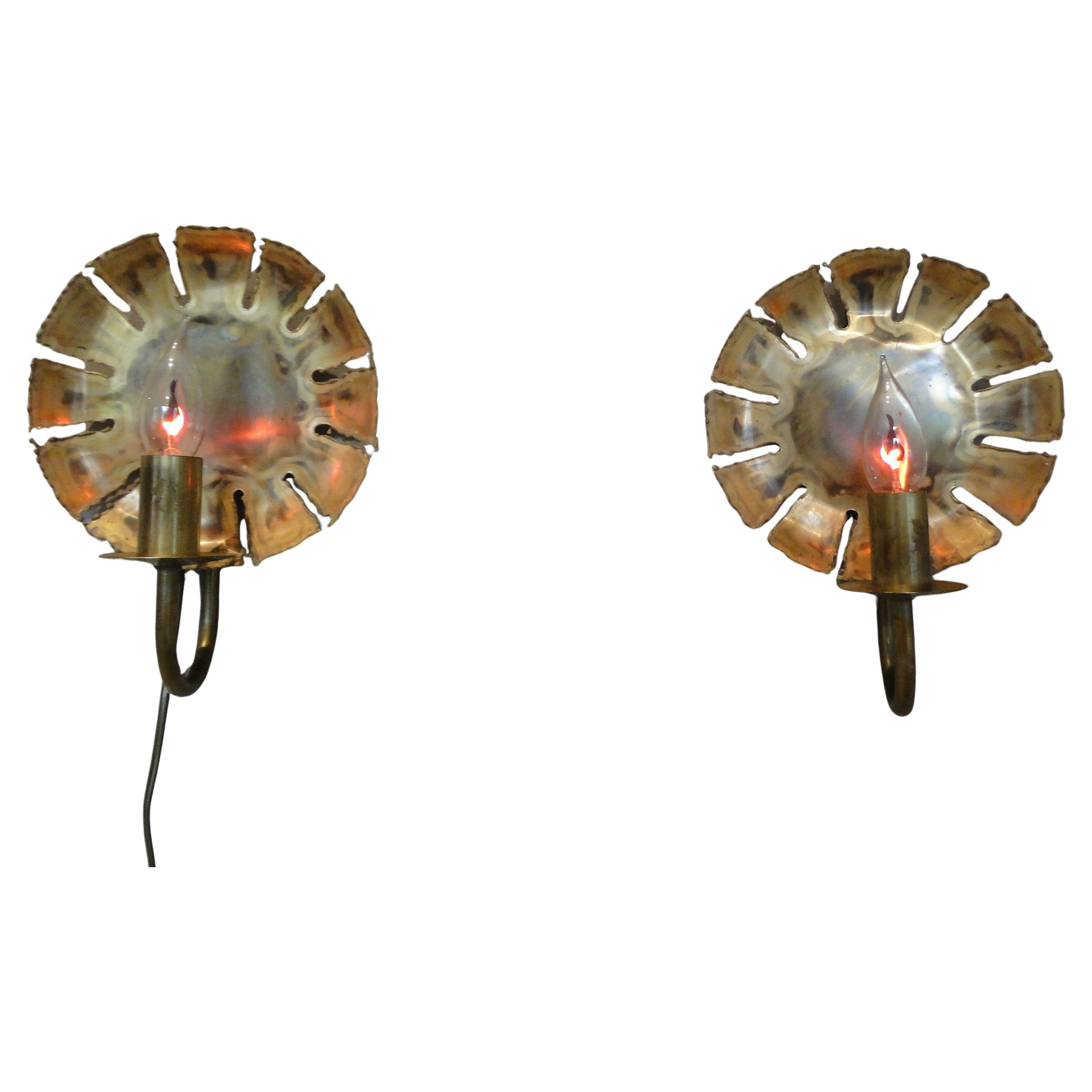Paire d'appliques en laiton brutalistes de Svend Aage Holm Sorensen 1960 Danemark en vente