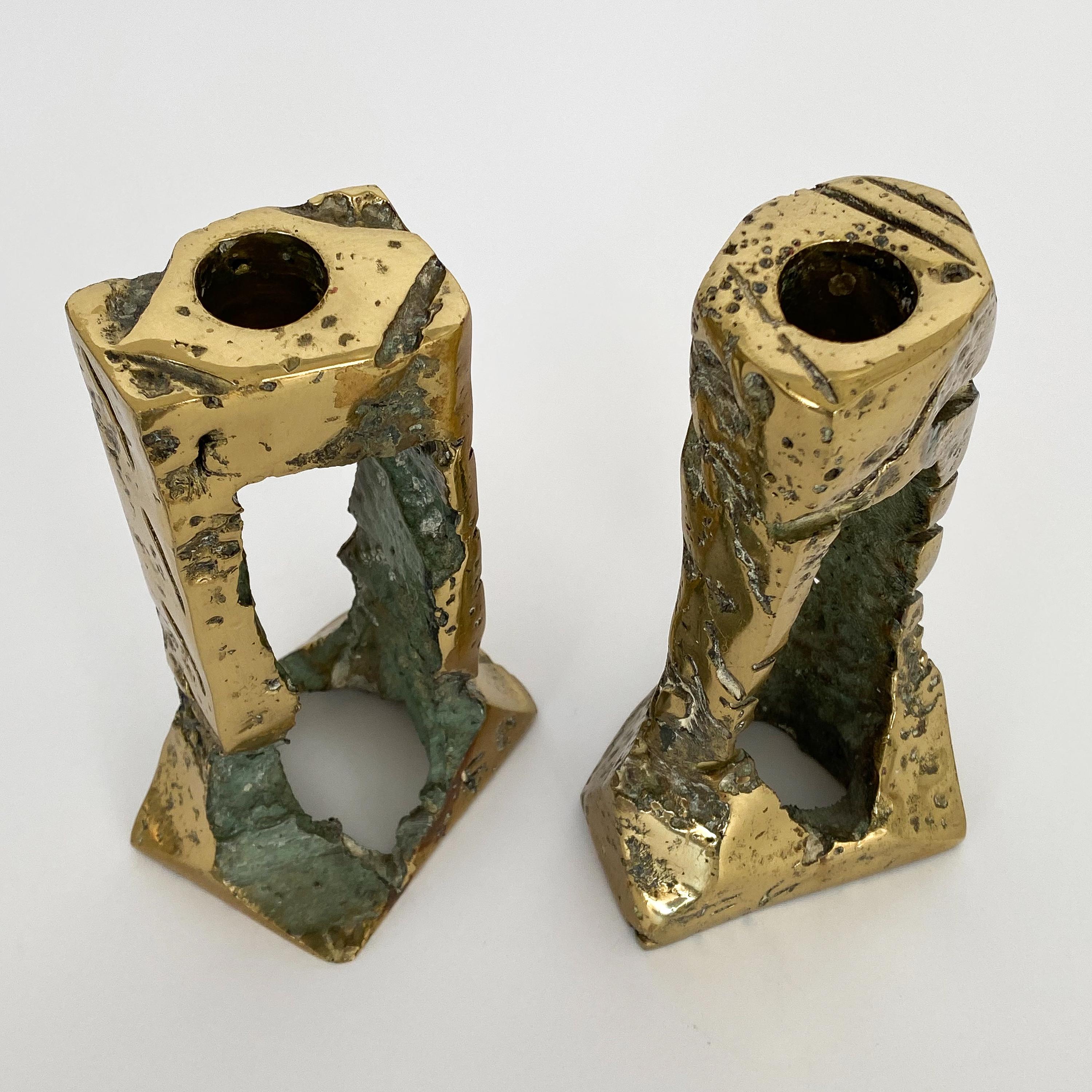 Pair of Brutalist Bronze Candlesticks by Hugo Rodriguez 1