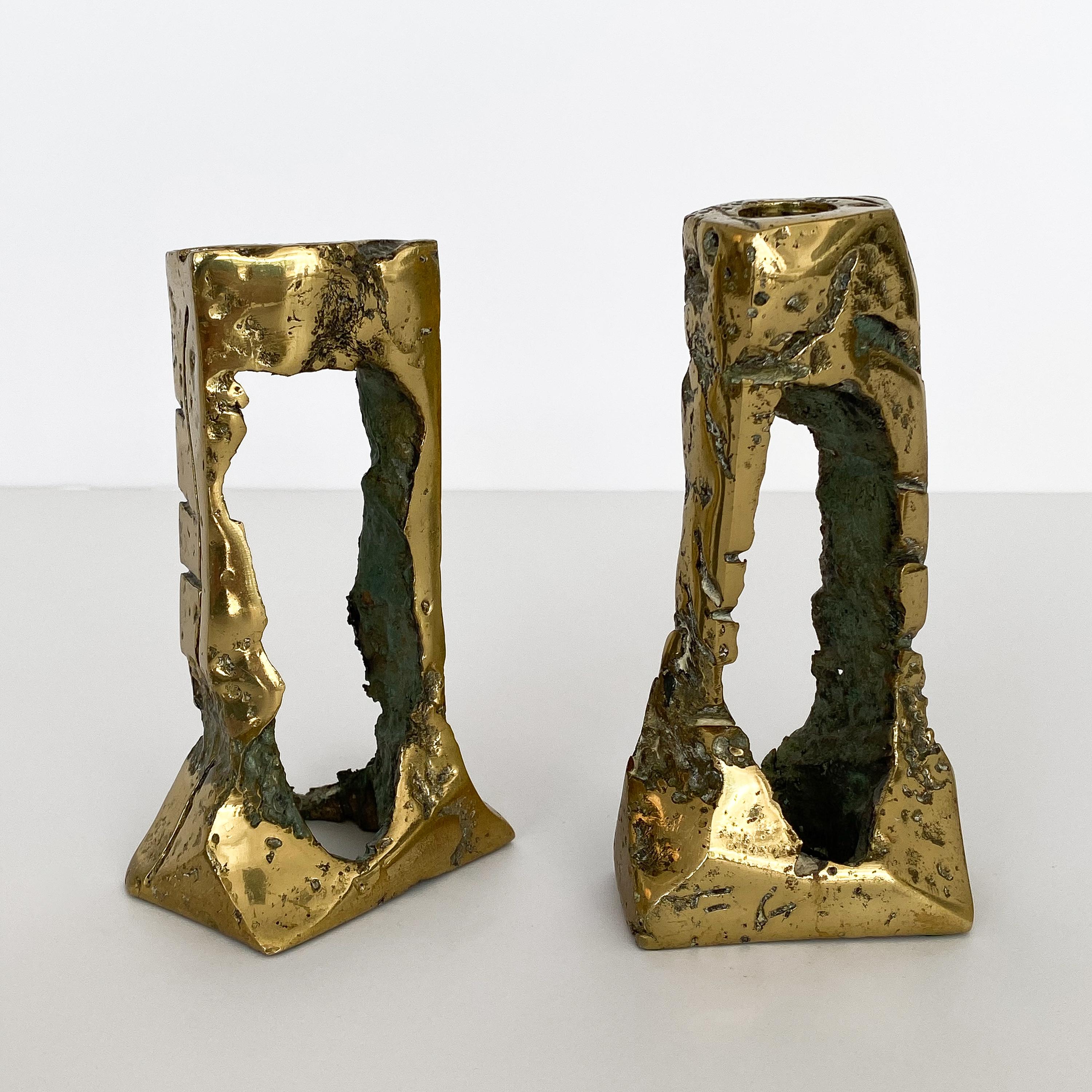 Pair of Brutalist Bronze Candlesticks by Hugo Rodriguez 2
