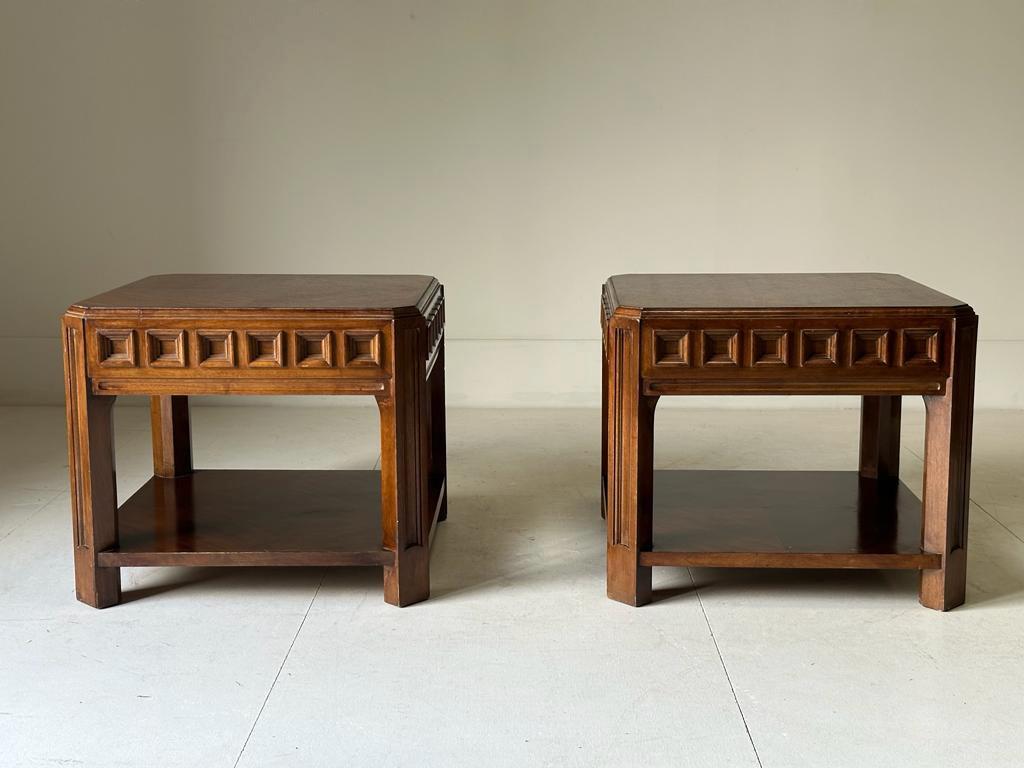 Wood Pair Brutalist Design Side Tables, France, 1960s For Sale