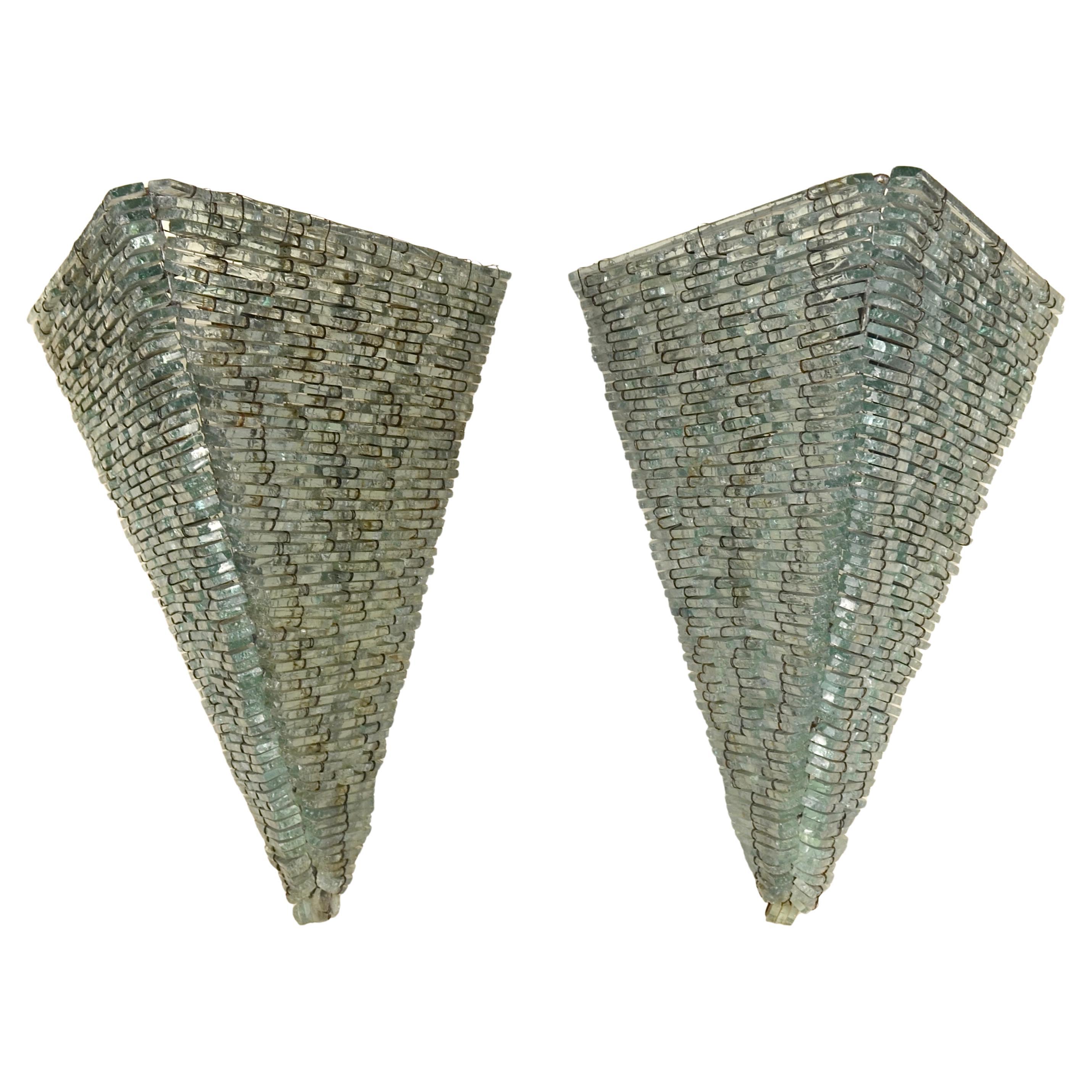 Pair Brutalist Glass Shard Wall Sconces Attributed to Danny Lane For Sale