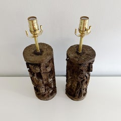 Pair Brutalist Mid Century Lamps Signed