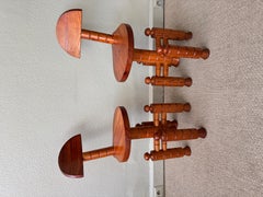 Pair Brutalist Pine Chairs Portugal 1970s Hand-Carved Sculptural Modernist Desig