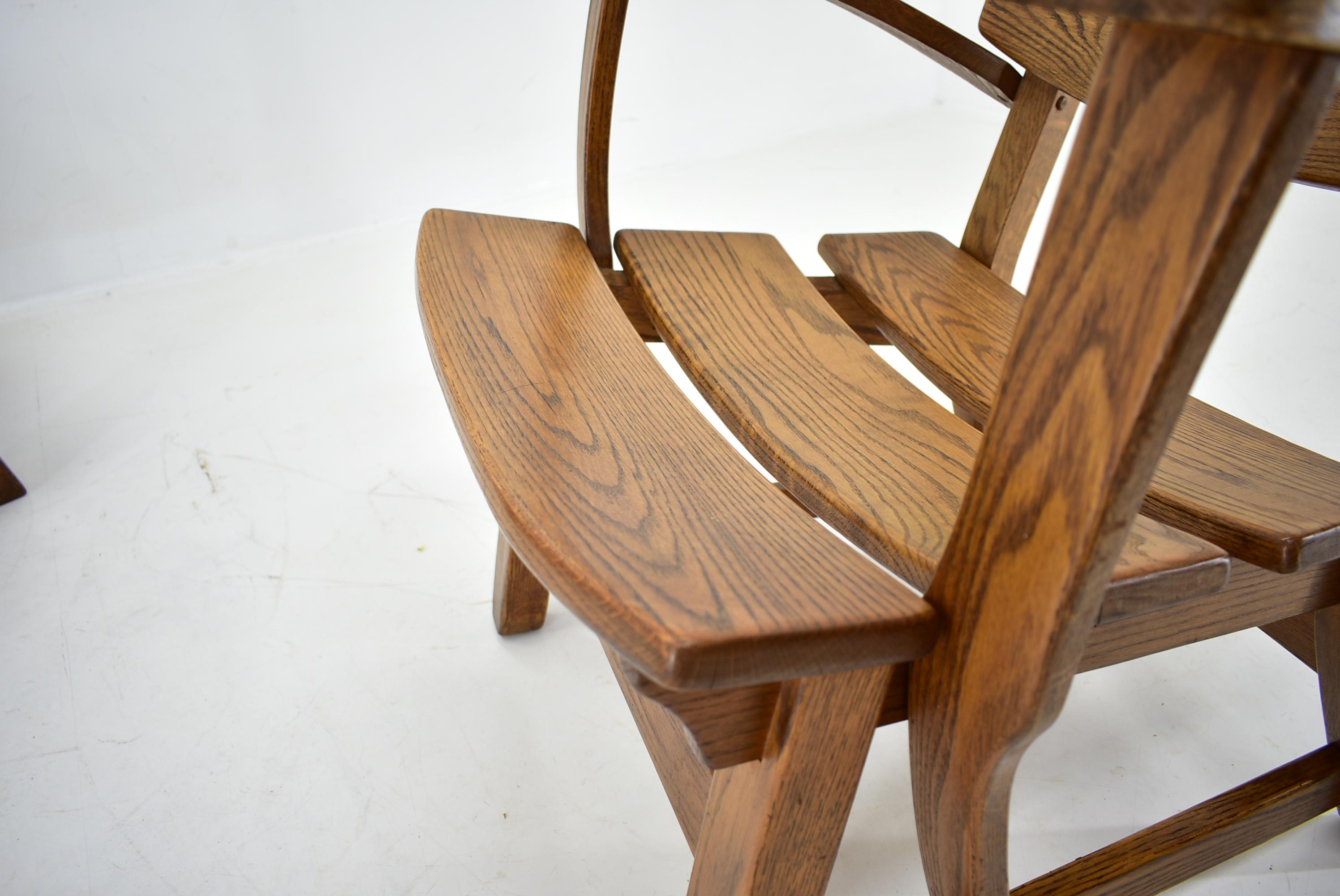 Pair Brutalist Solid Oak Lounge Chairs by Dittmann & Co., 1970s For Sale 5