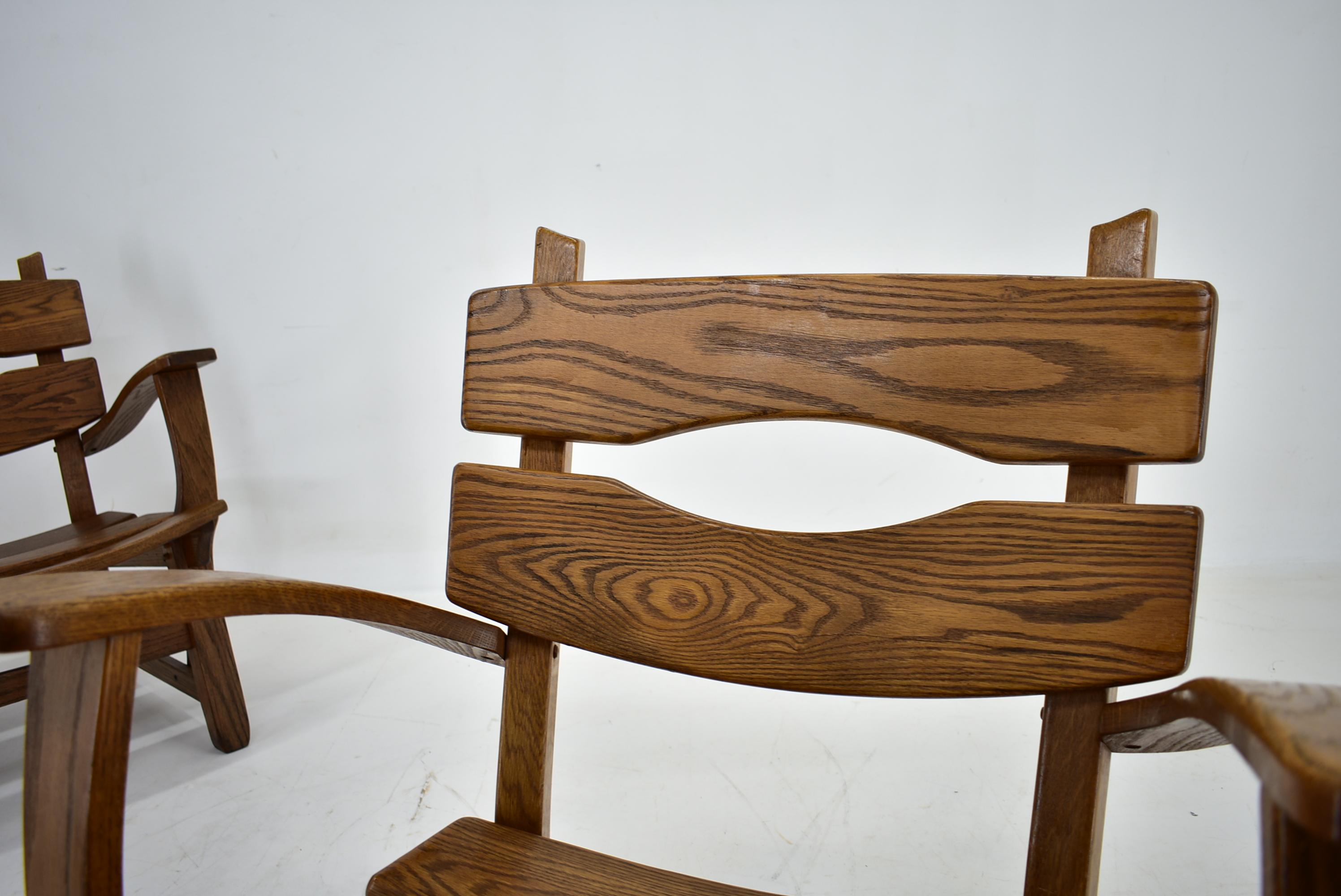 Pair Brutalist Solid Oak Lounge Chairs by Dittmann & Co., 1970s For Sale 6