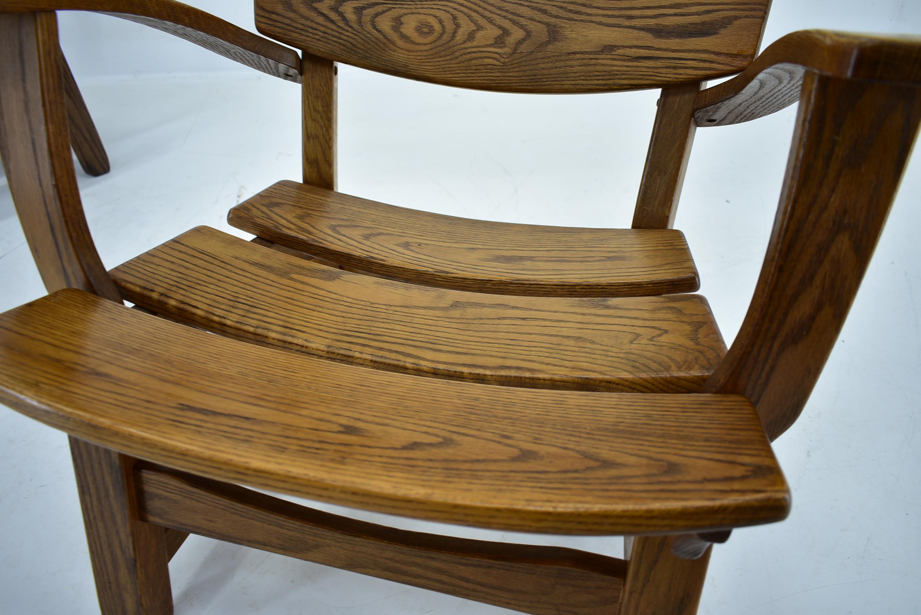 Pair Brutalist Solid Oak Lounge Chairs by Dittmann & Co., 1970s For Sale 7