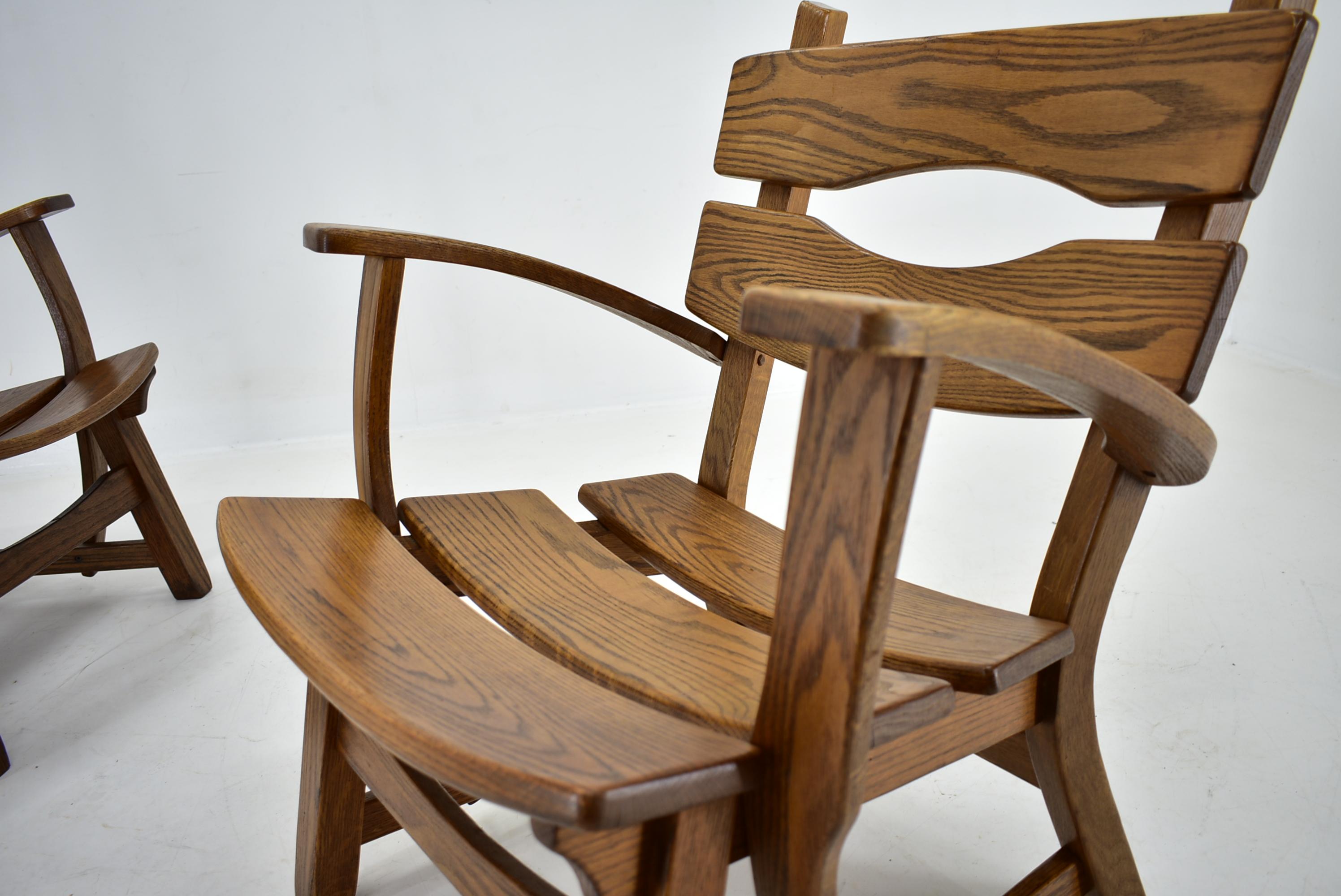 Pair Brutalist Solid Oak Lounge Chairs by Dittmann & Co., 1970s For Sale 10