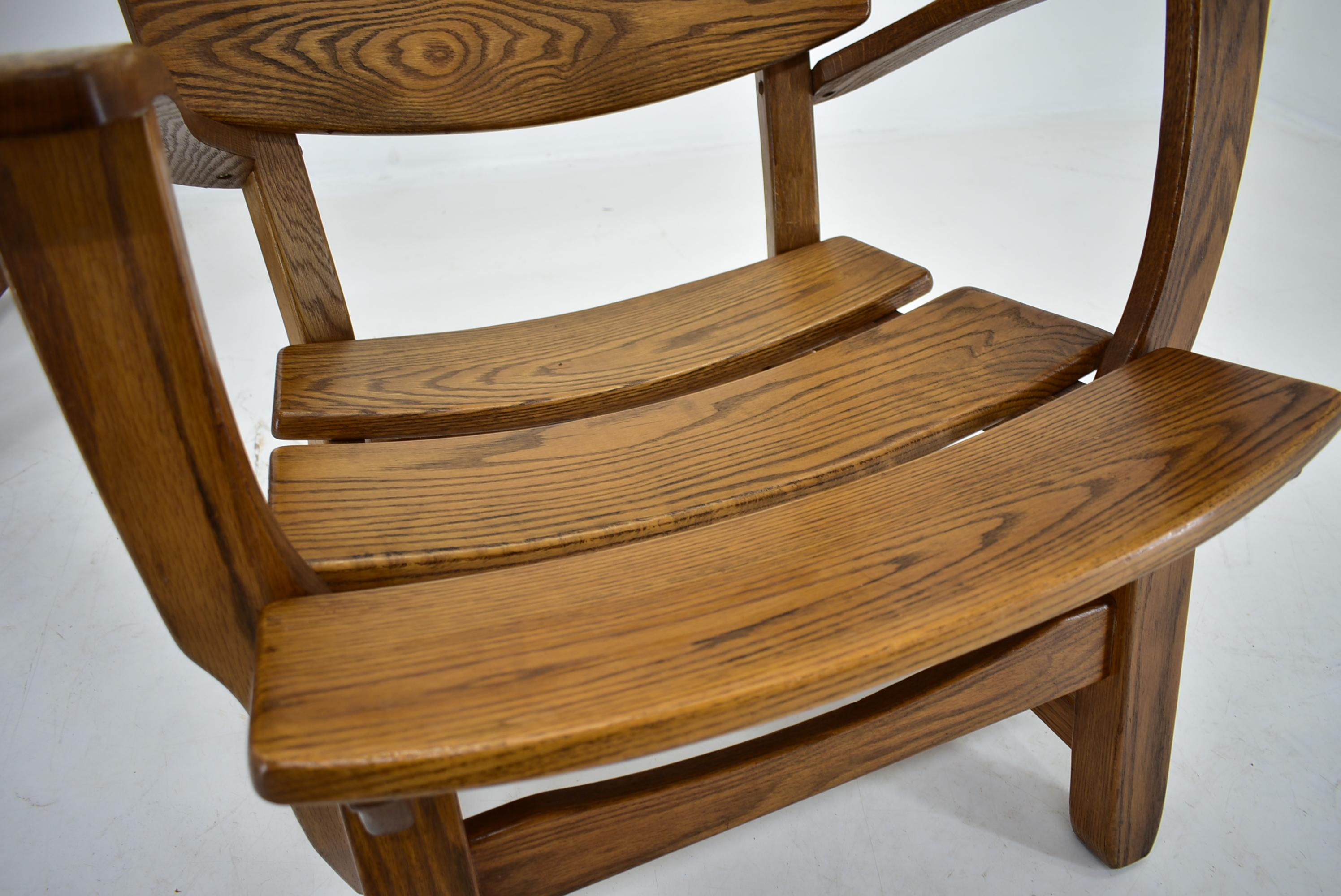 Mid-Century Modern Pair Brutalist Solid Oak Lounge Chairs by Dittmann & Co., 1970s For Sale