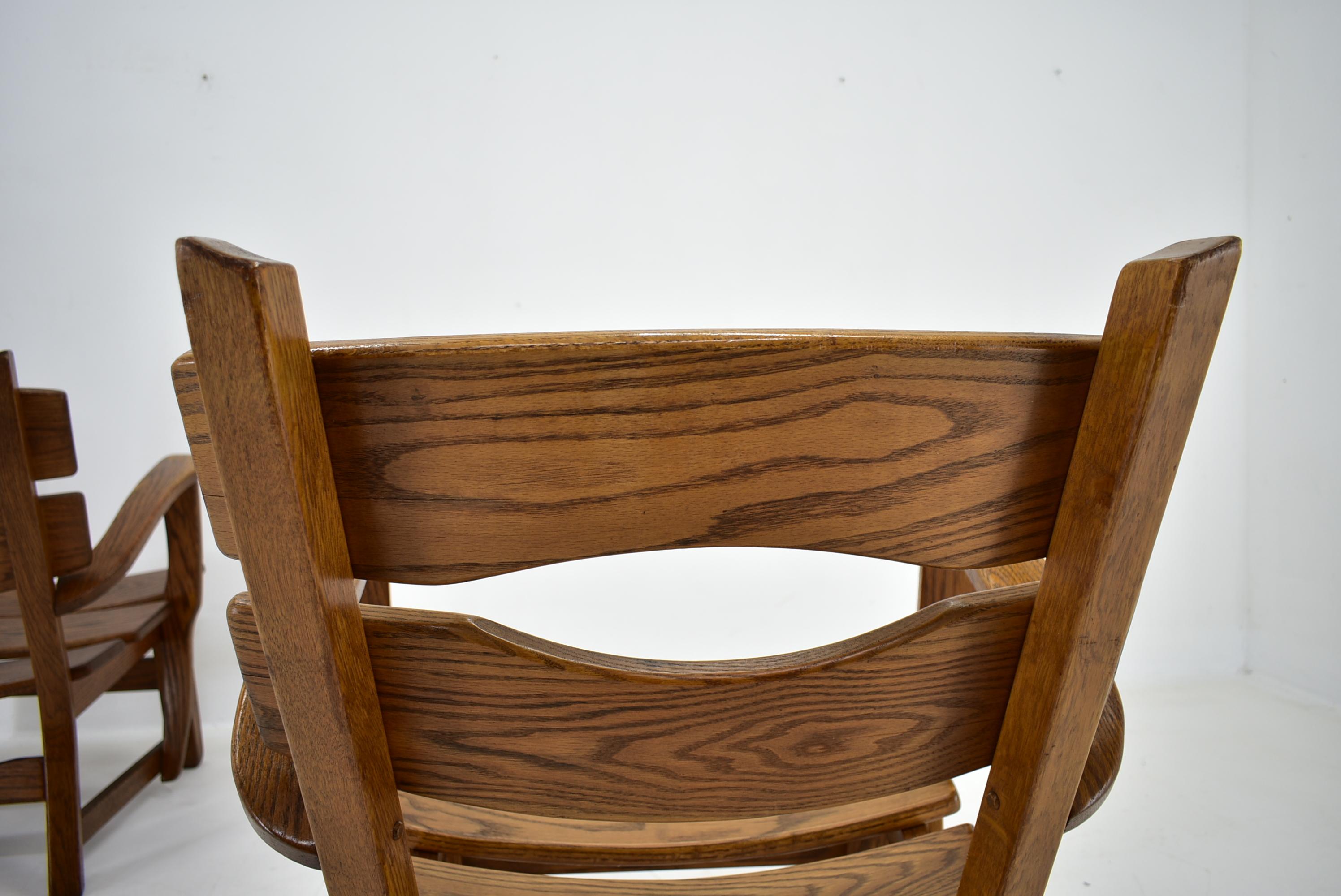 Wood Pair Brutalist Solid Oak Lounge Chairs by Dittmann & Co., 1970s For Sale