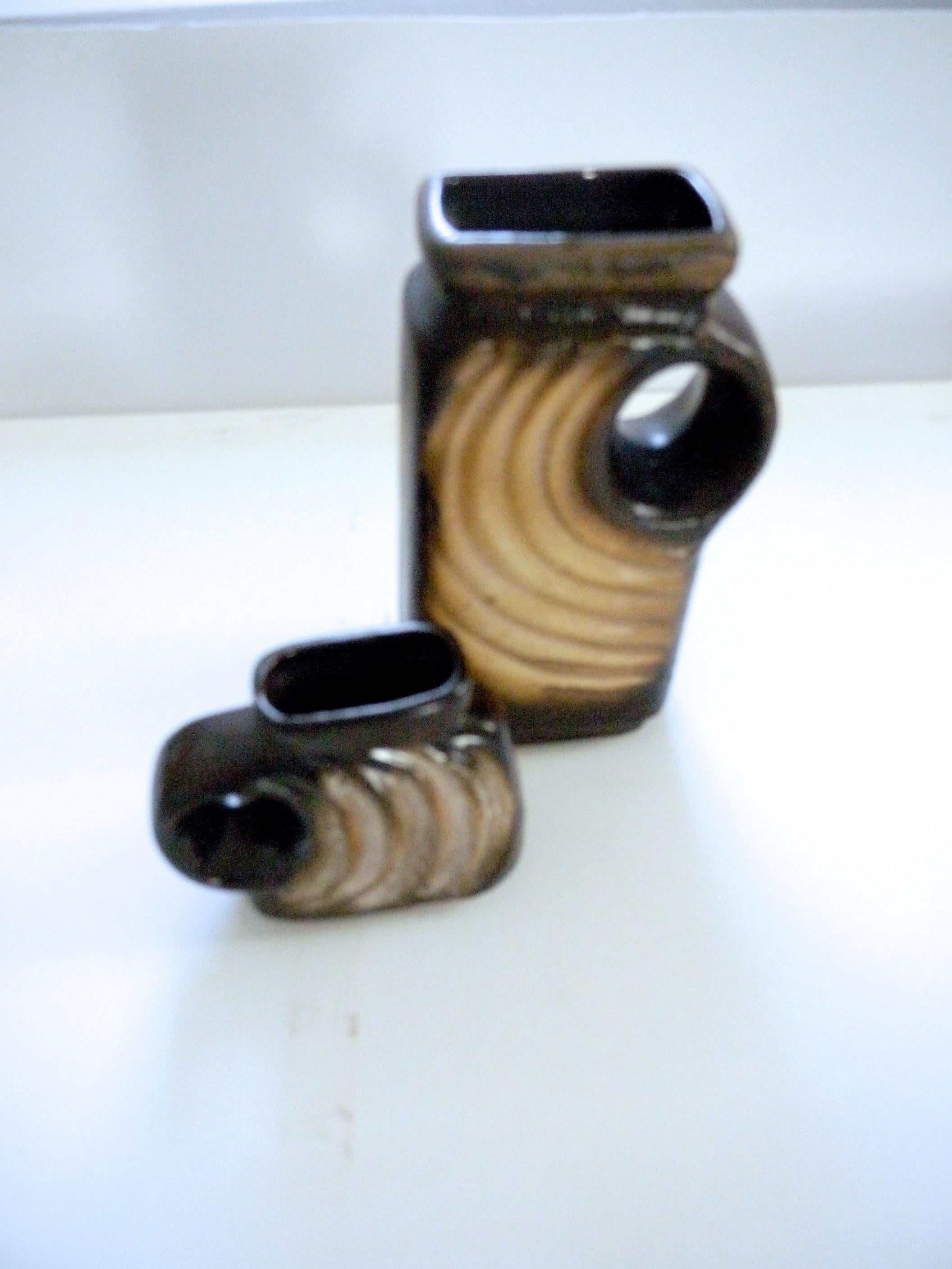 Brutalist Space Age Ceramic Chimney Vases Walter Becht Late 1960s Germany, Pair For Sale 5