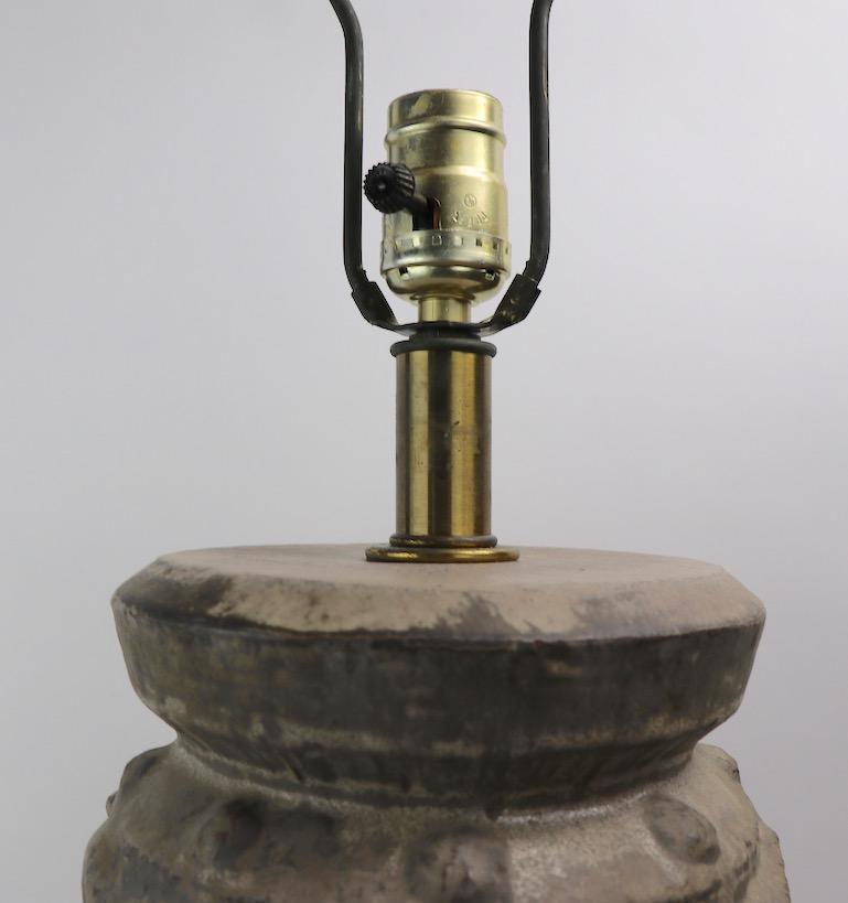 Pair Brutalist Stoneware Table Lamps 6