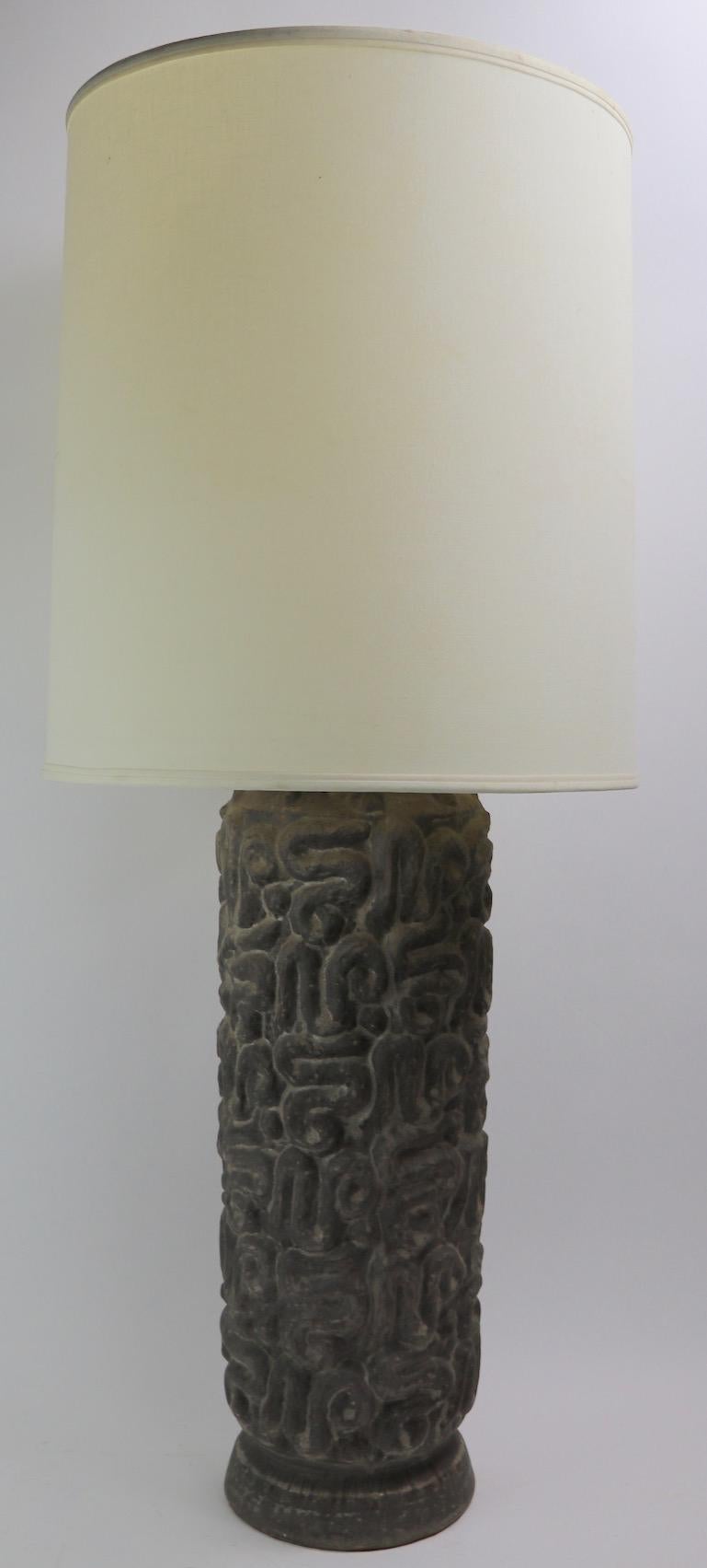 Pair Brutalist Stoneware Table Lamps 7