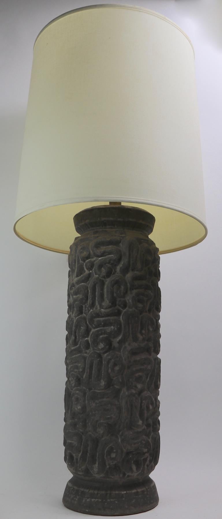 Pair Brutalist Stoneware Table Lamps 8
